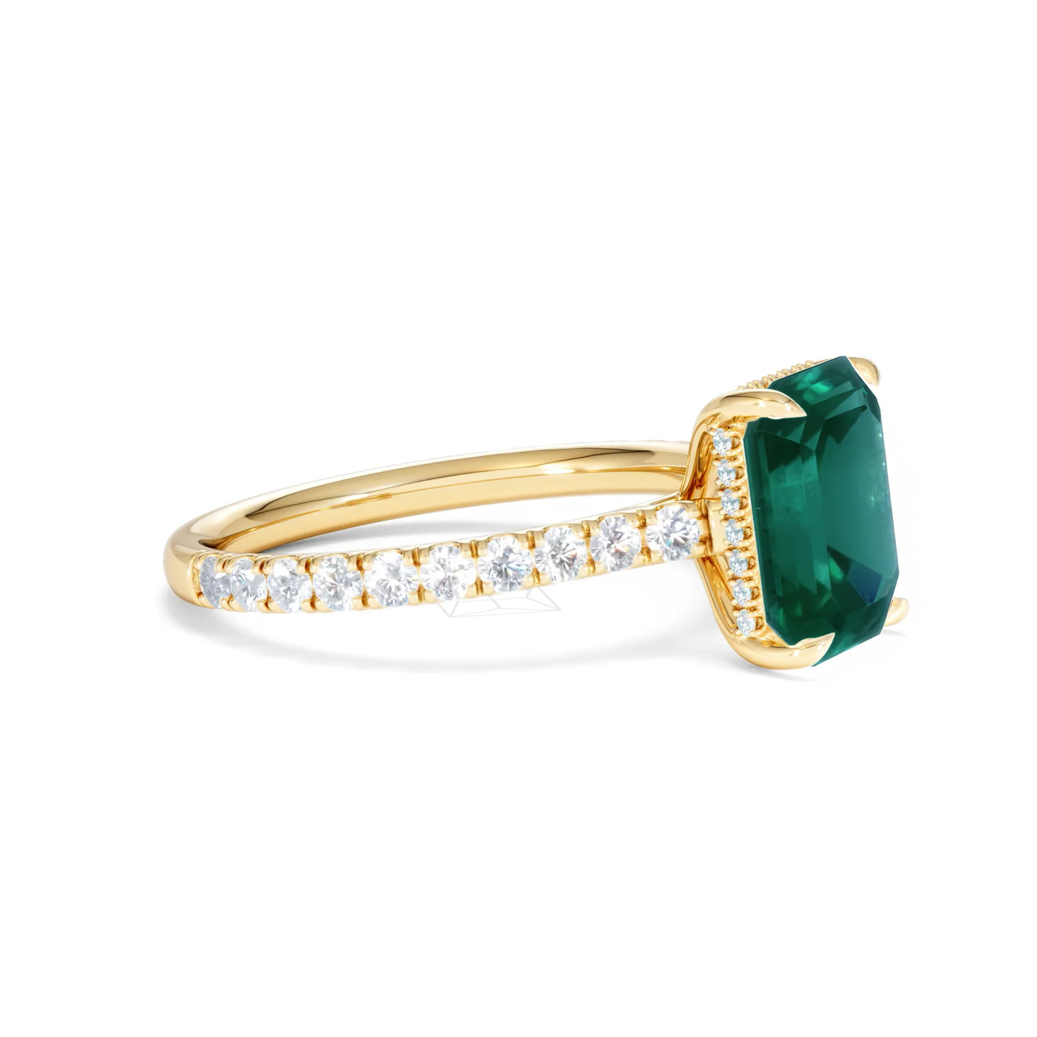 Amora Gem 2.00ct Emerald Cut Lab Emerald Hidden Halo Engagement Ring with Side Stones in 18K Yellow Gold - Image 22