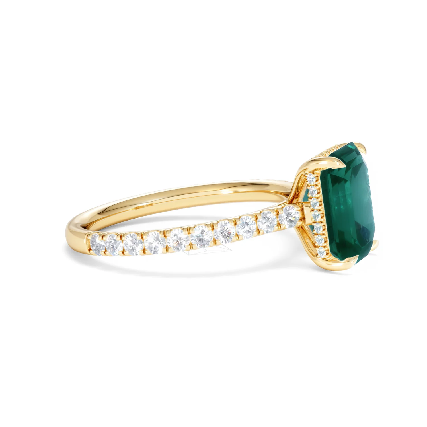 Amora Gem 2.00ct Emerald Cut Lab Emerald Hidden Halo Engagement Ring with Side Stones in 18K Yellow Gold - Image 24