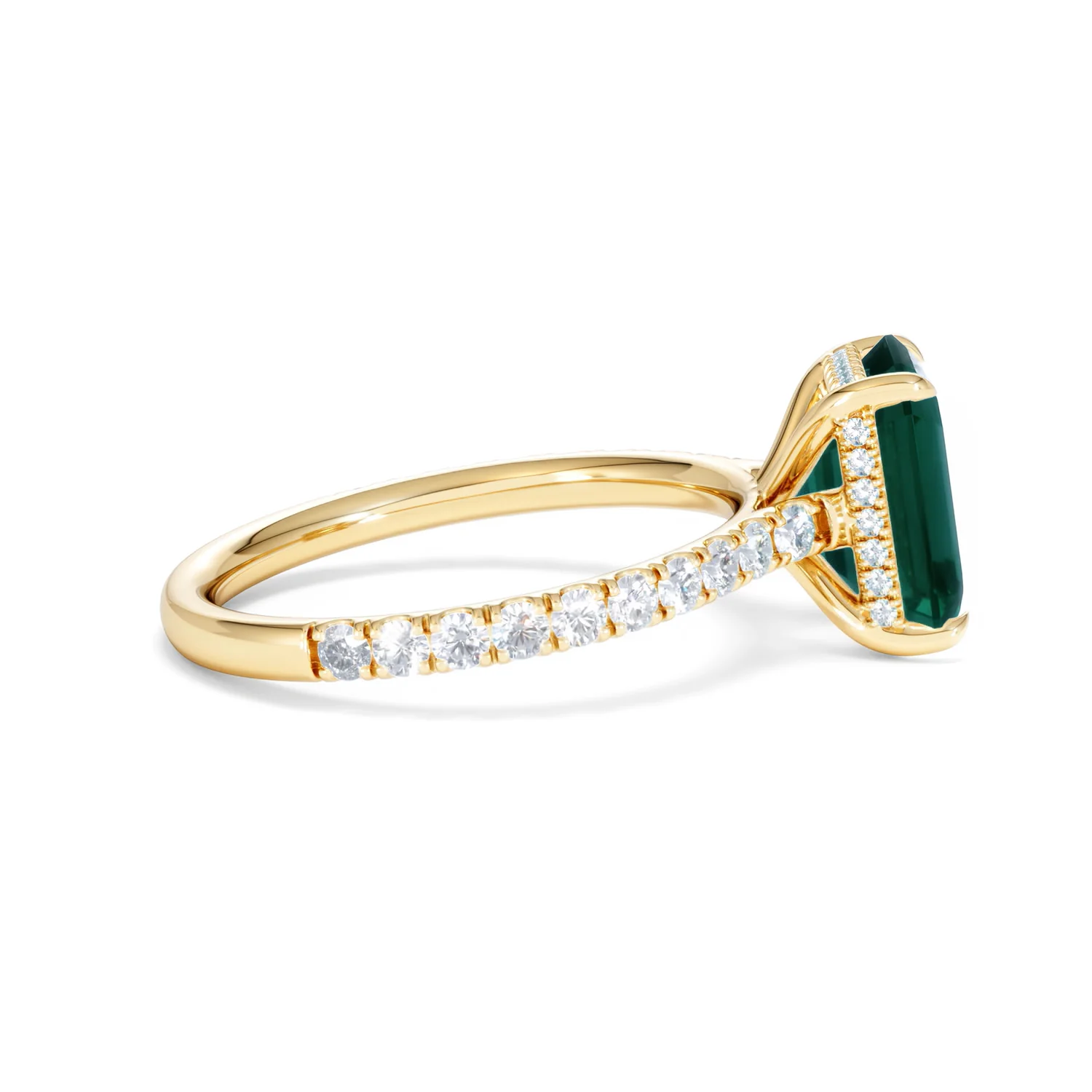 Amora Gem 2.00ct Emerald Cut Lab Emerald Hidden Halo Engagement Ring with Side Stones in 18K Yellow Gold - Image 29