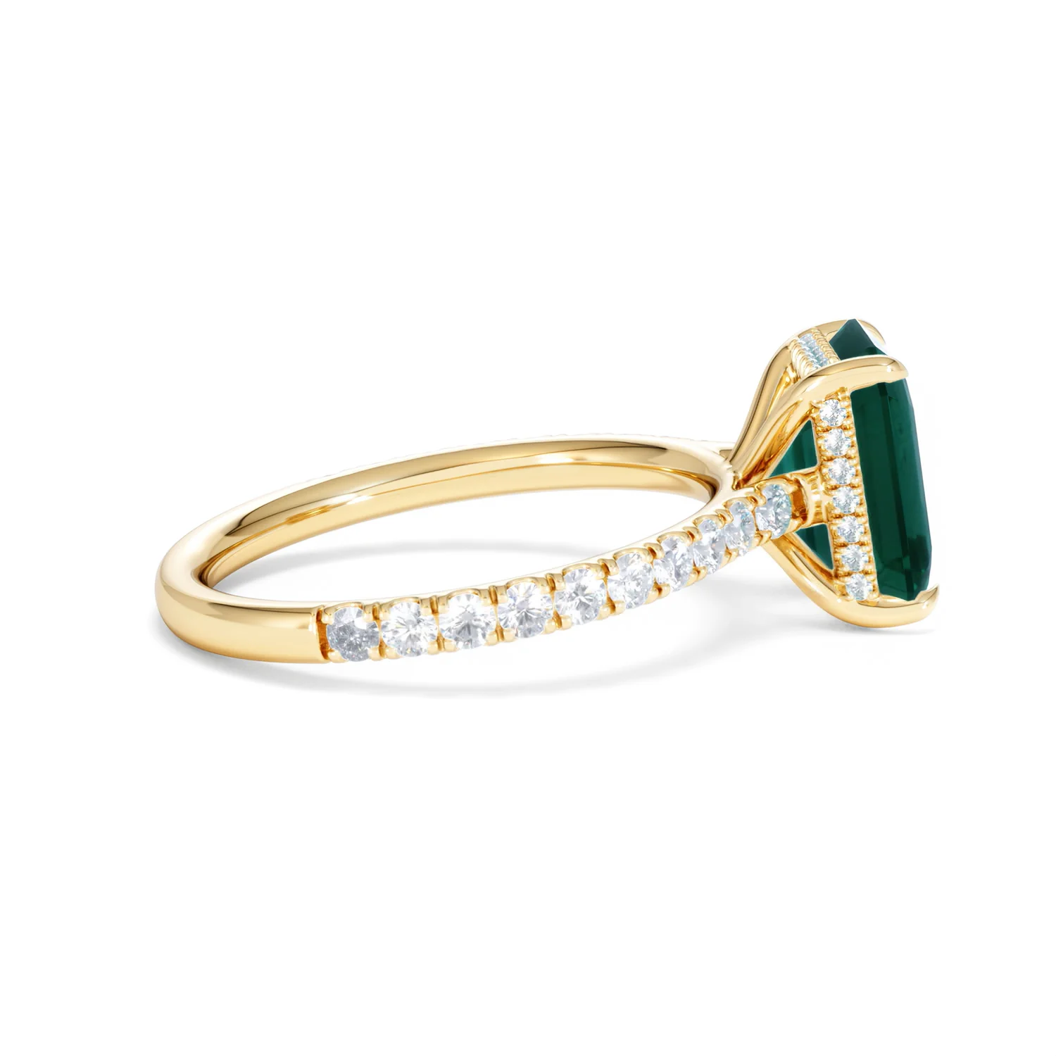 Amora Gem 2.00ct Emerald Cut Lab Emerald Hidden Halo Engagement Ring with Side Stones in 18K Yellow Gold - Image 30