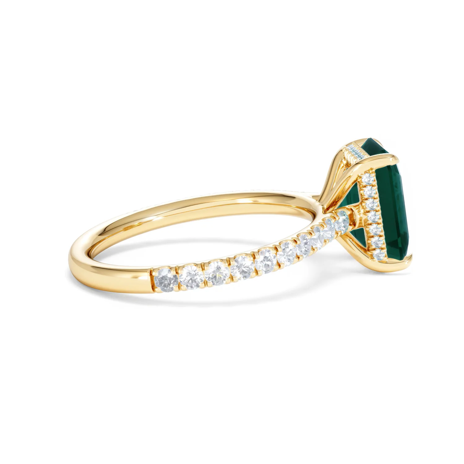 Amora Gem 2.00ct Emerald Cut Lab Emerald Hidden Halo Engagement Ring with Side Stones in 18K Yellow Gold - Image 31