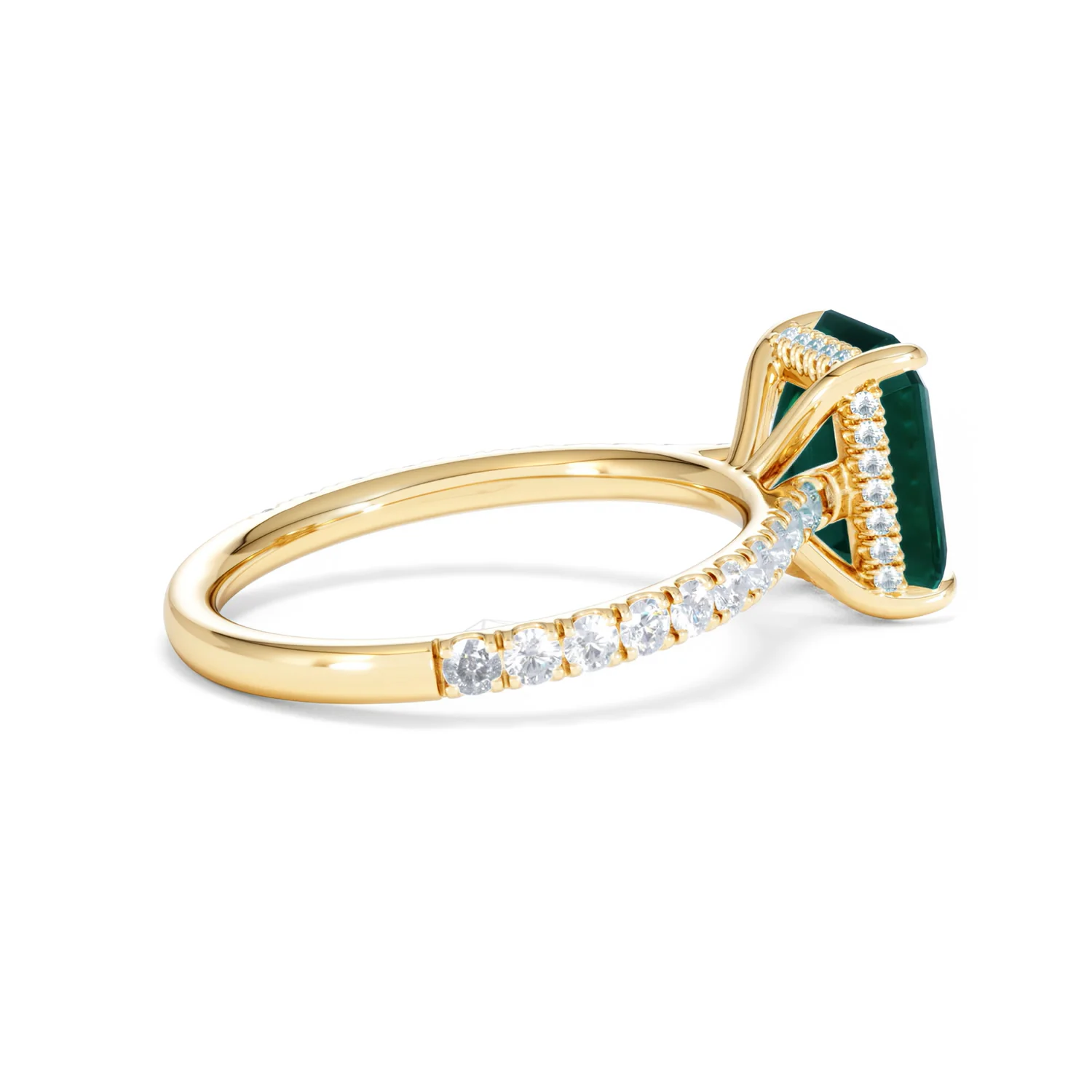 Amora Gem 2.00ct Emerald Cut Lab Emerald Hidden Halo Engagement Ring with Side Stones in 18K Yellow Gold - Image 34