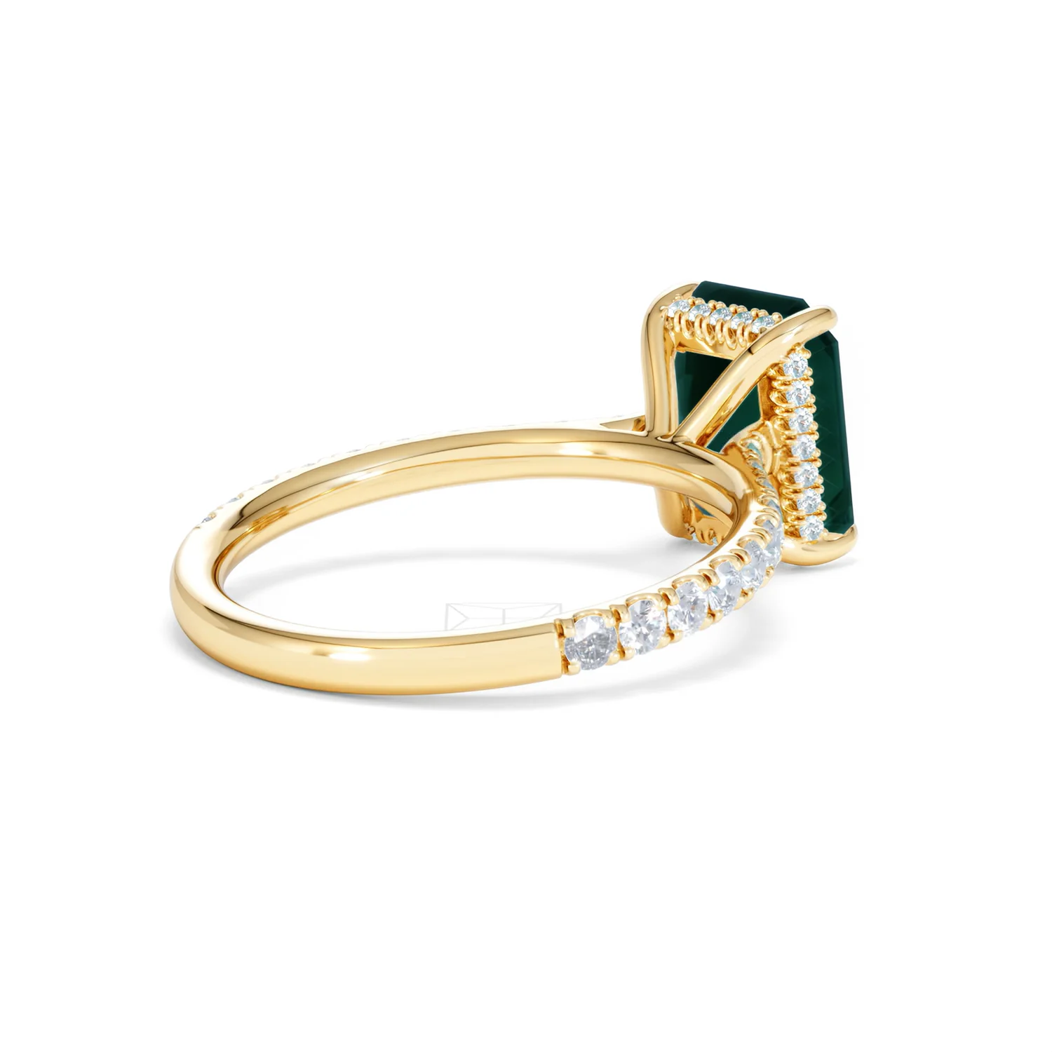 Amora Gem 2.00ct Emerald Cut Lab Emerald Hidden Halo Engagement Ring with Side Stones in 18K Yellow Gold - Image 39