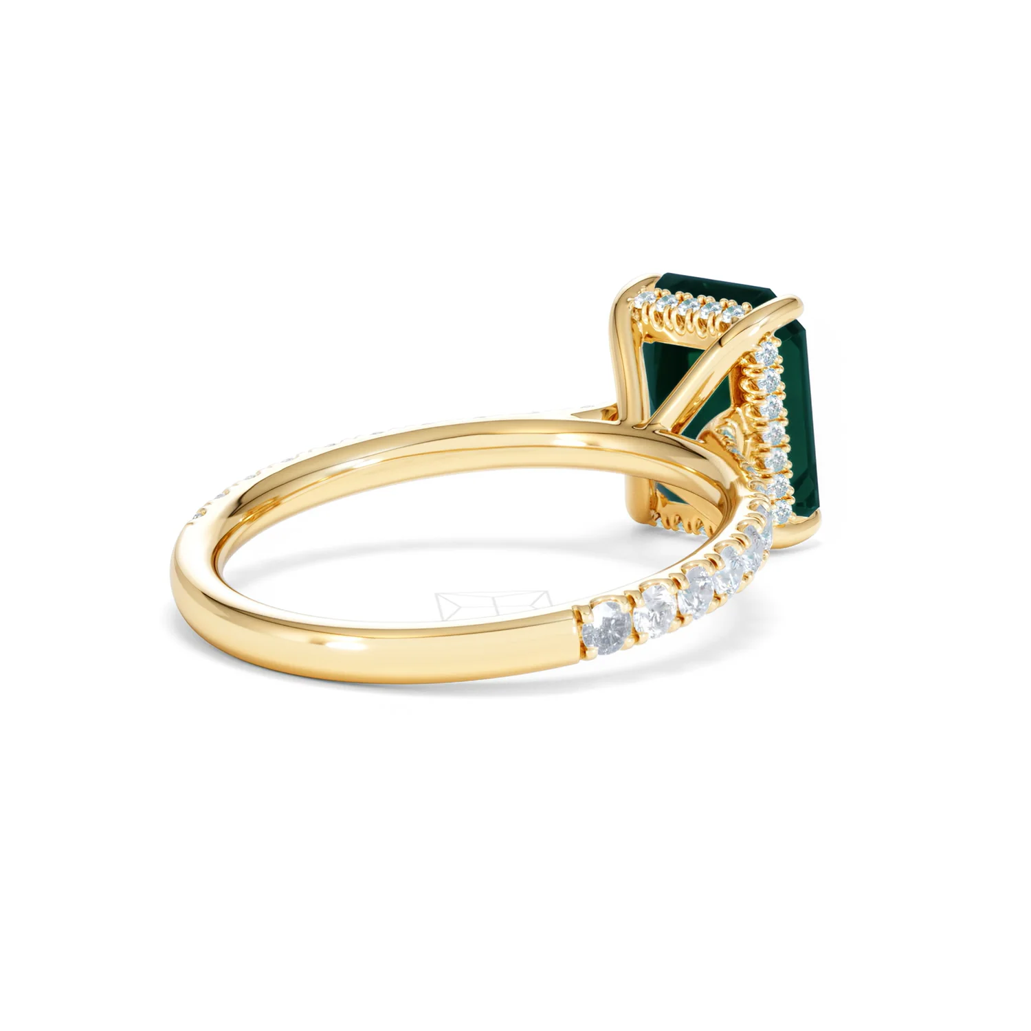 Amora Gem 2.00ct Emerald Cut Lab Emerald Hidden Halo Engagement Ring with Side Stones in 18K Yellow Gold - Image 40
