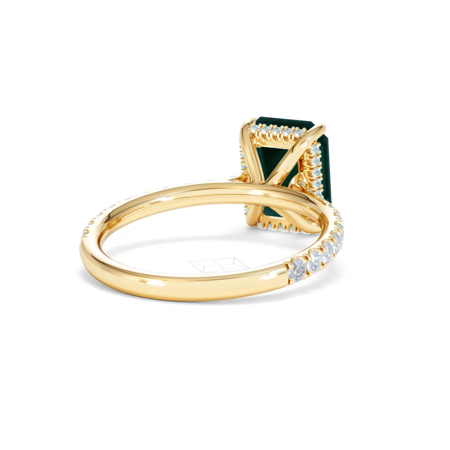 Amora Gem 2.00ct Emerald Cut Lab Emerald Hidden Halo Engagement Ring with Side Stones in 18K Yellow Gold - Image 43