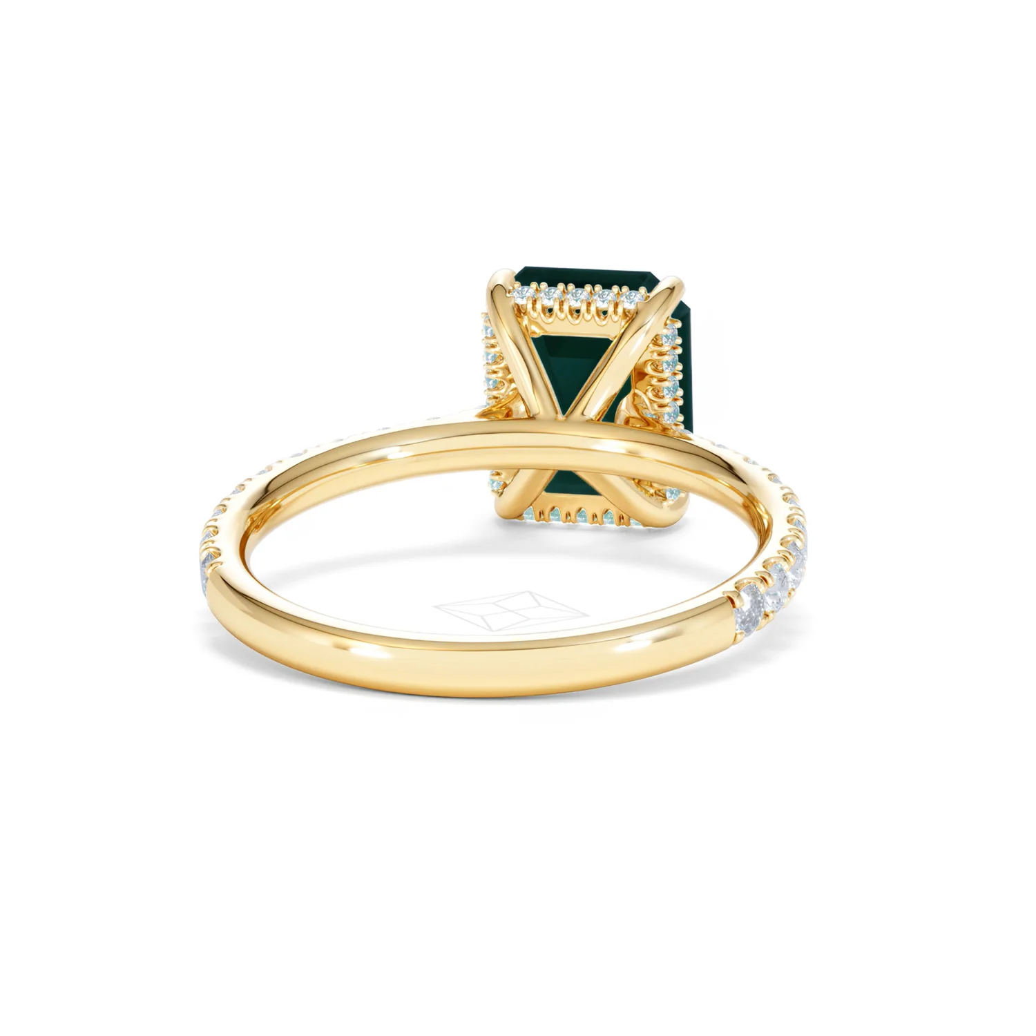 Amora Gem 2.00ct Emerald Cut Lab Emerald Hidden Halo Engagement Ring with Side Stones in 18K Yellow Gold - Image 46