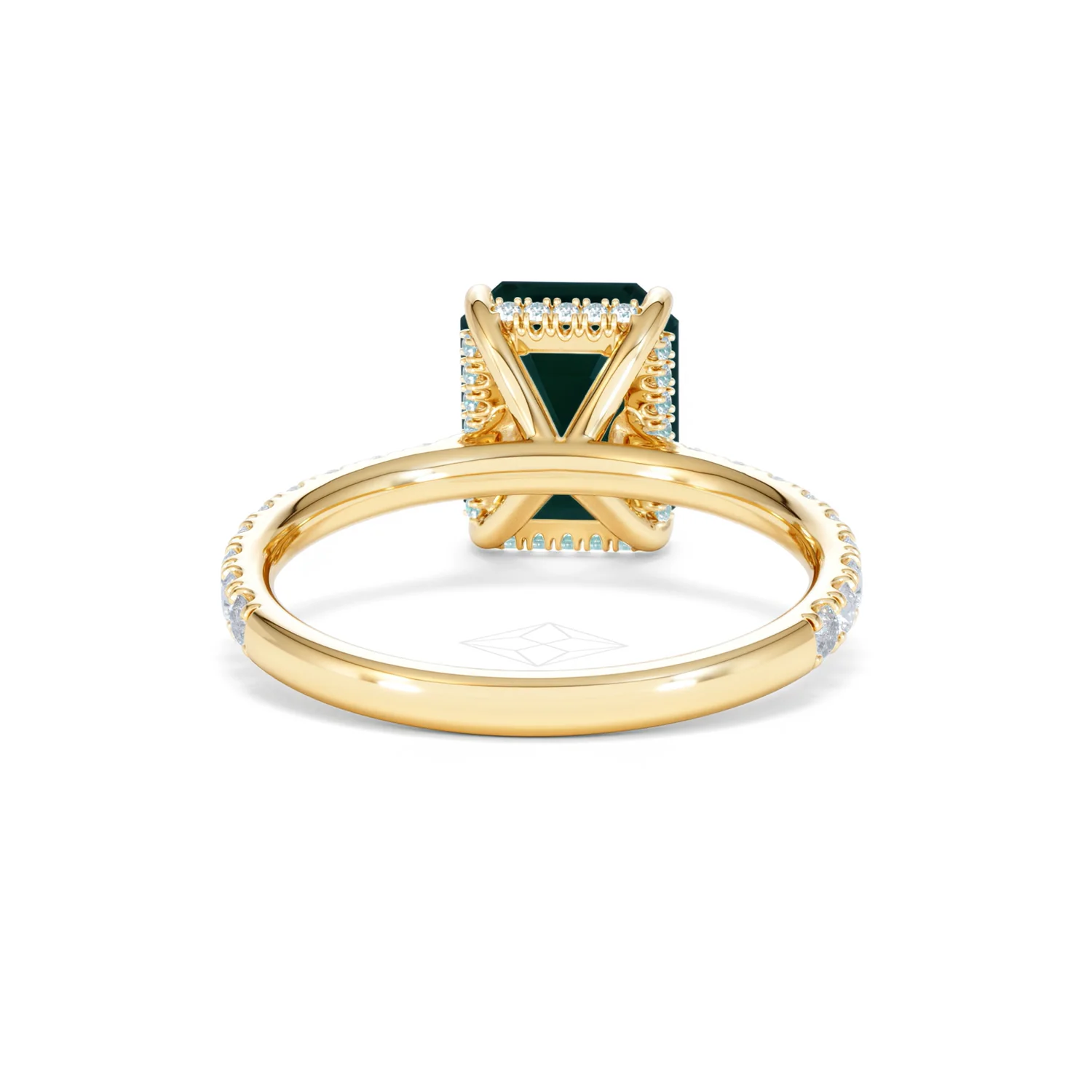 Amora Gem 2.00ct Emerald Cut Lab Emerald Hidden Halo Engagement Ring with Side Stones in 18K Yellow Gold - Image 48