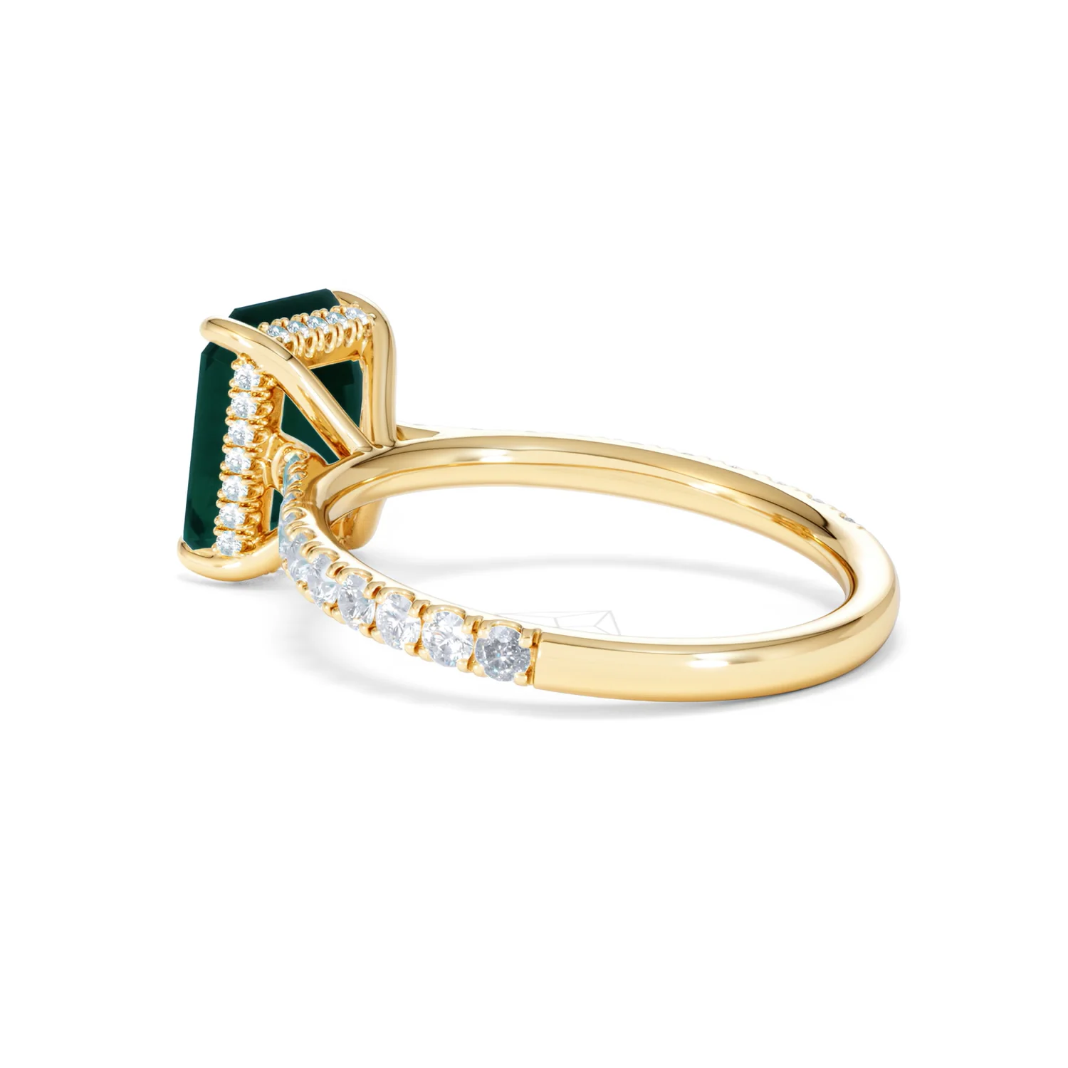 Amora Gem 2.00ct Emerald Cut Lab Emerald Hidden Halo Engagement Ring with Side Stones in 18K Yellow Gold - Image 60
