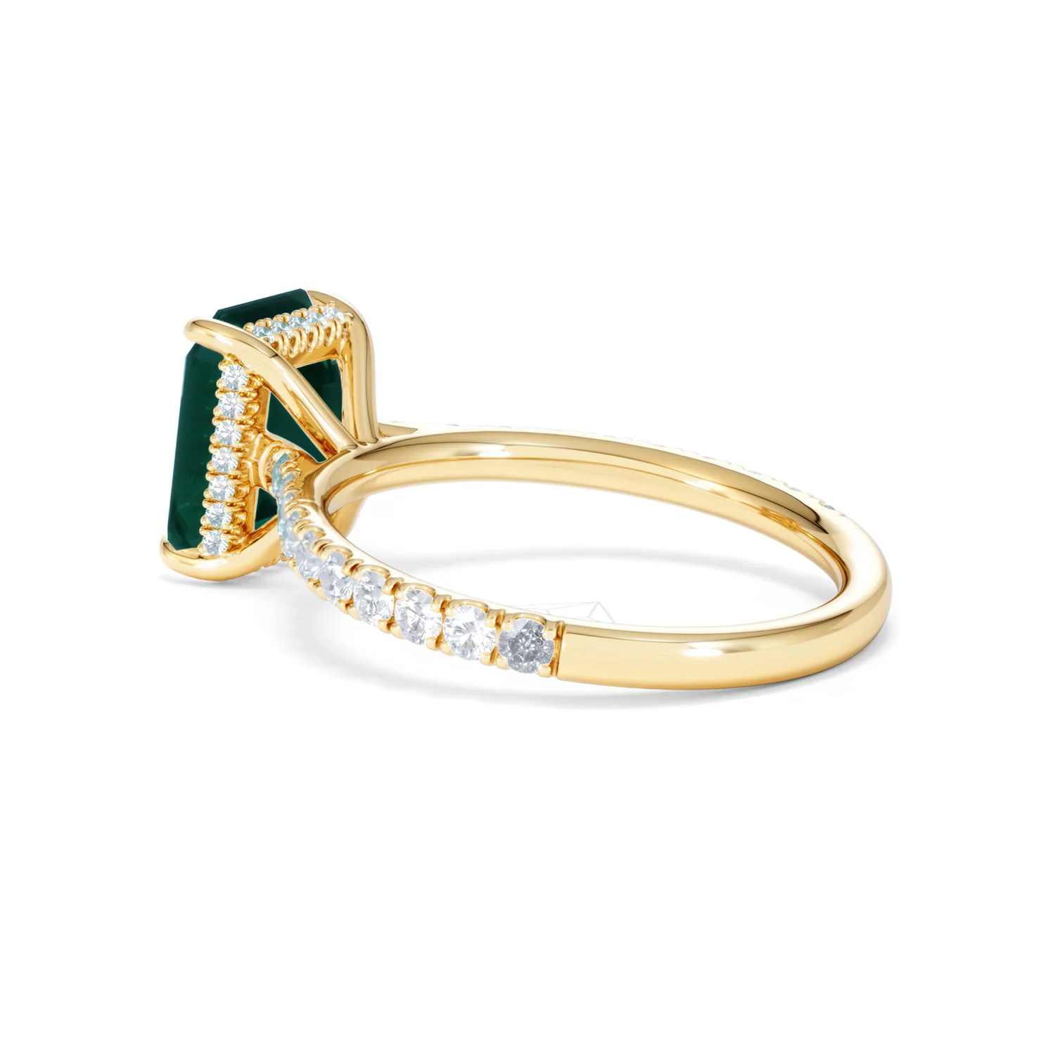 Amora Gem 2.00ct Emerald Cut Lab Emerald Hidden Halo Engagement Ring with Side Stones in 18K Yellow Gold - Image 61