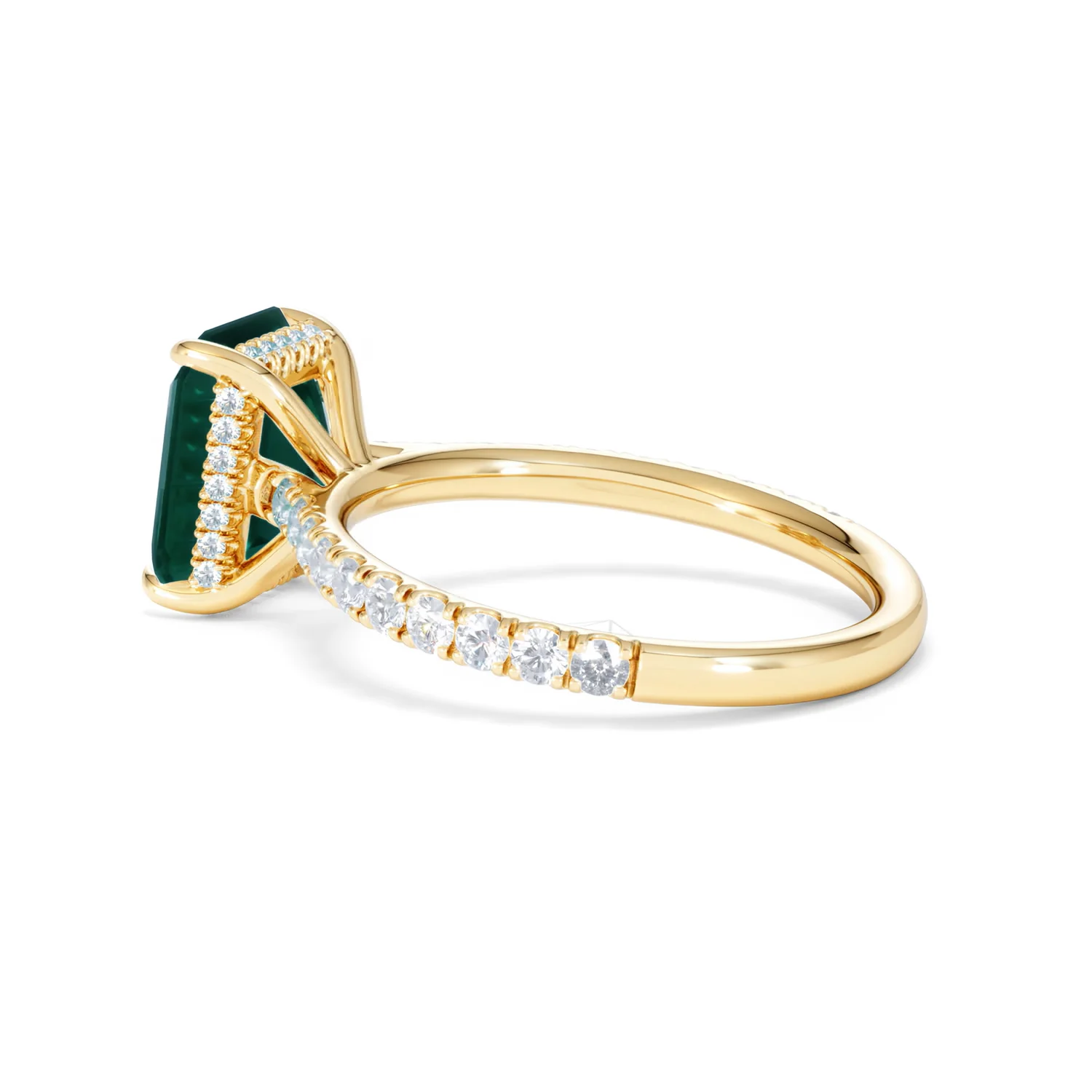 Amora Gem 2.00ct Emerald Cut Lab Emerald Hidden Halo Engagement Ring with Side Stones in 18K Yellow Gold - Image 63