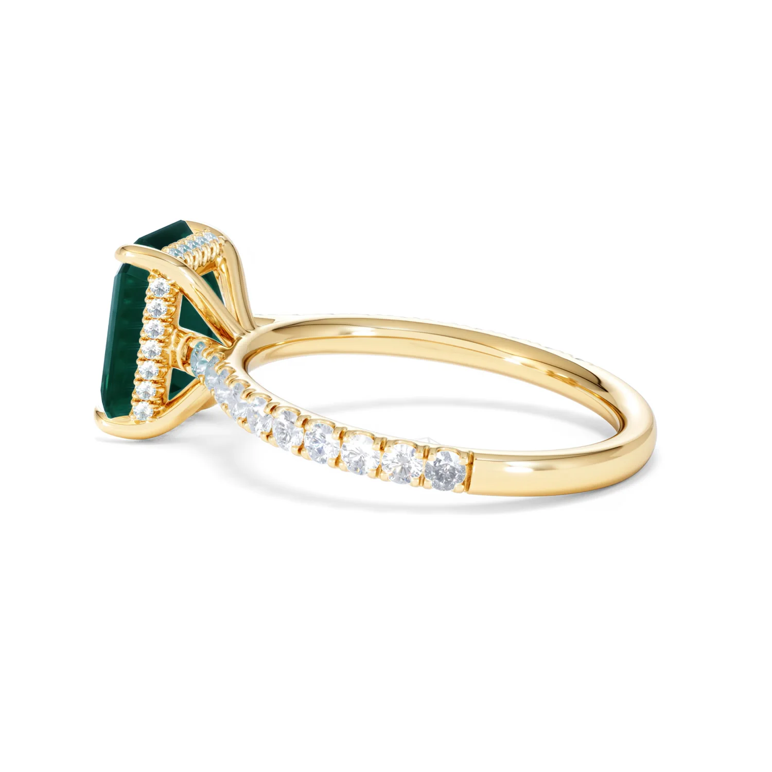 Amora Gem 2.00ct Emerald Cut Lab Emerald Hidden Halo Engagement Ring with Side Stones in 18K Yellow Gold - Image 64