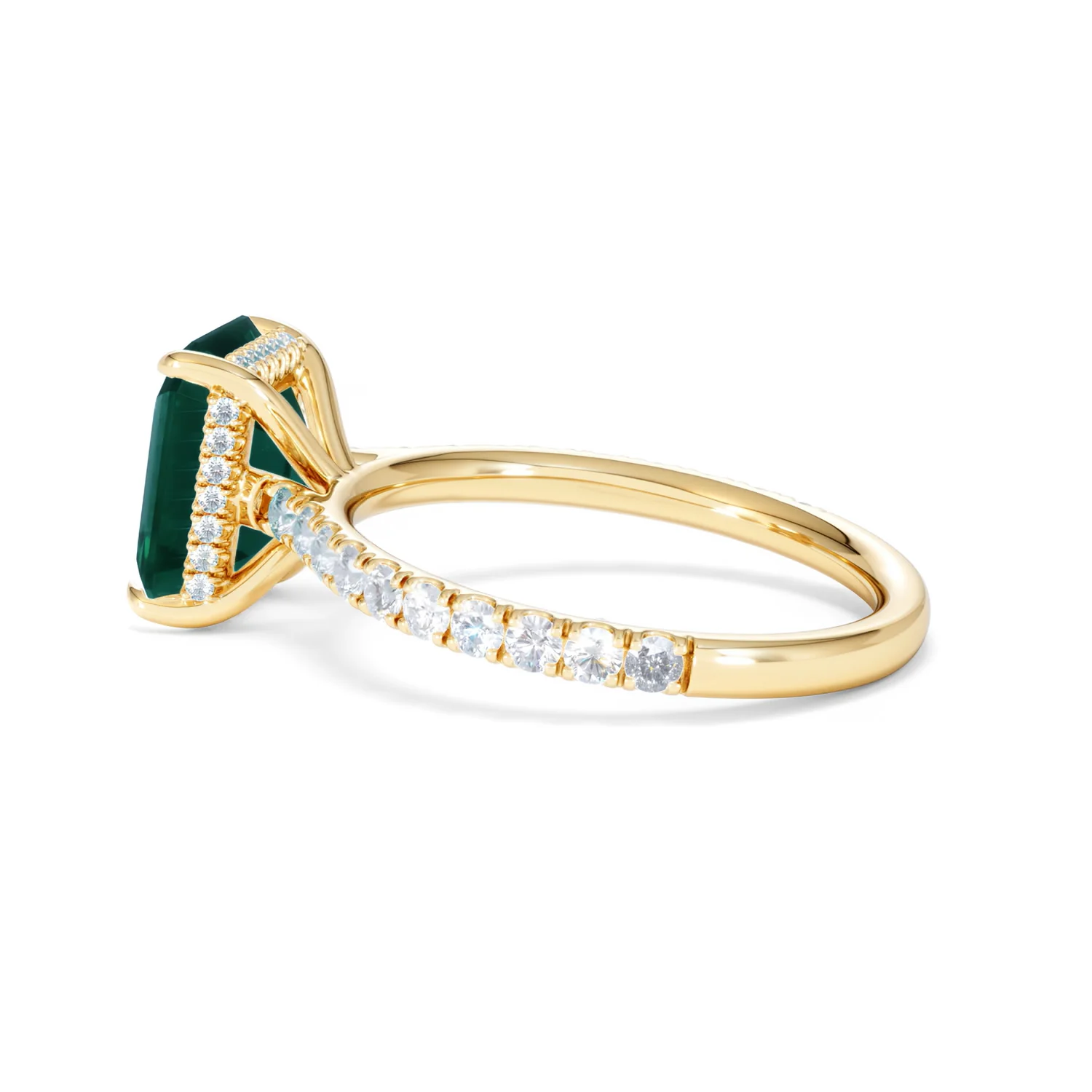 Amora Gem 2.00ct Emerald Cut Lab Emerald Hidden Halo Engagement Ring with Side Stones in 18K Yellow Gold - Image 65