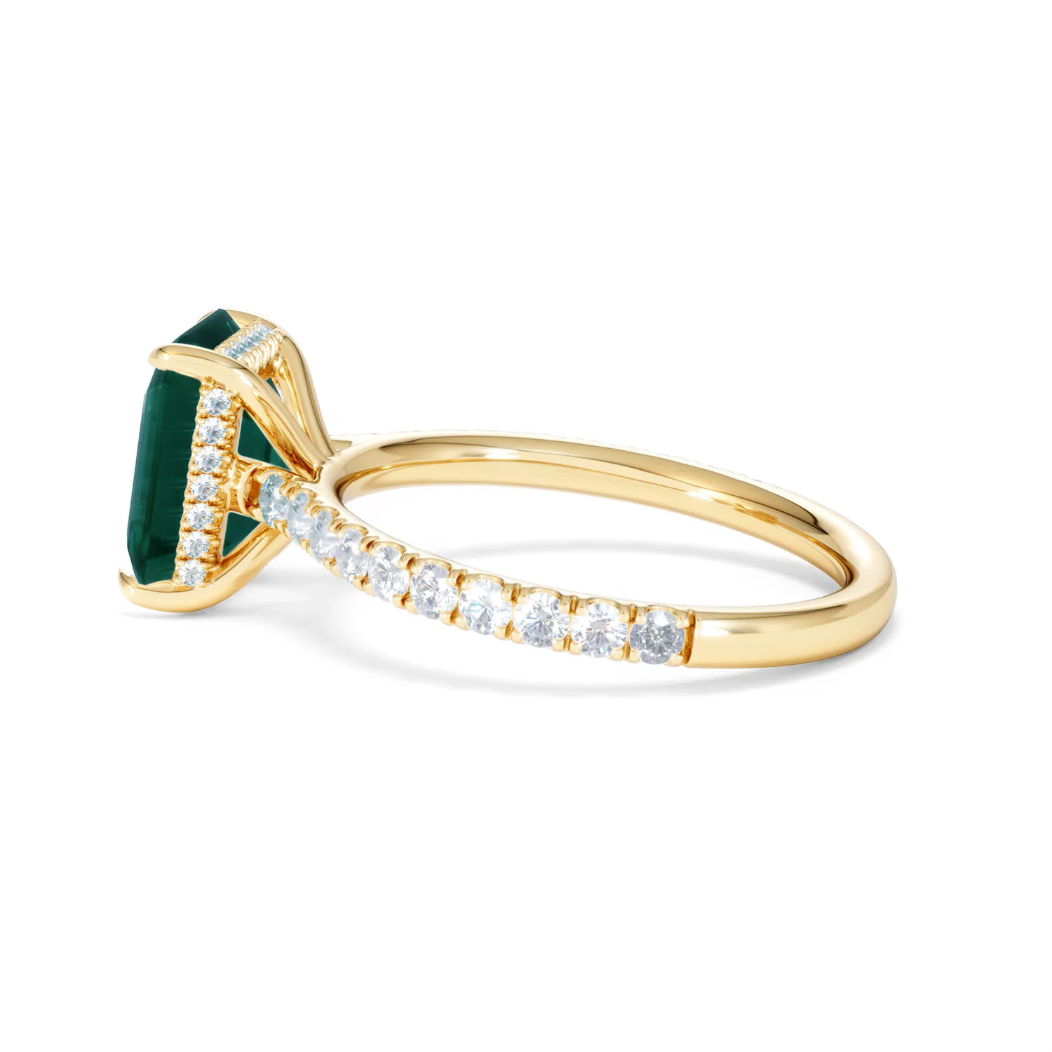 Amora Gem 2.00ct Emerald Cut Lab Emerald Hidden Halo Engagement Ring with Side Stones in 18K Yellow Gold - Image 66
