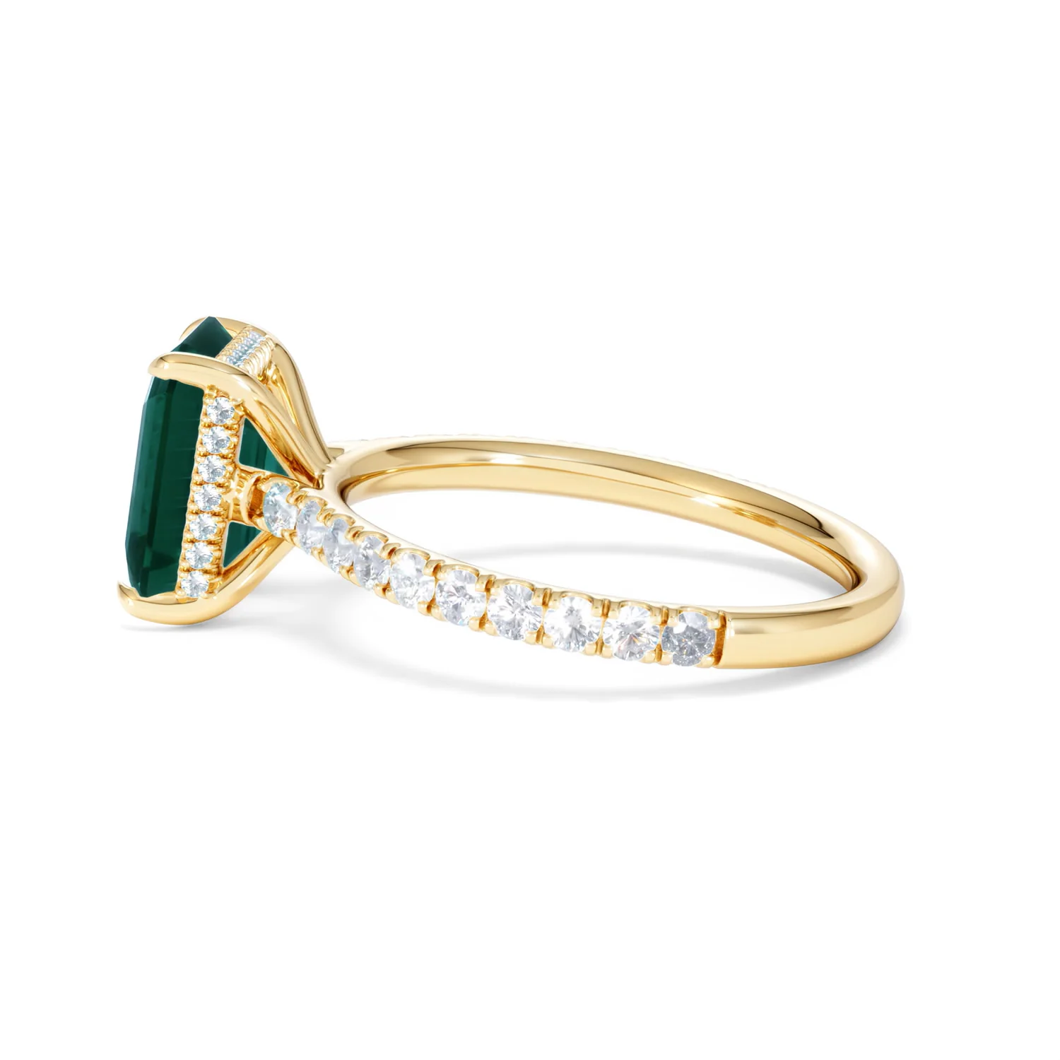 Amora Gem 2.00ct Emerald Cut Lab Emerald Hidden Halo Engagement Ring with Side Stones in 18K Yellow Gold - Image 67