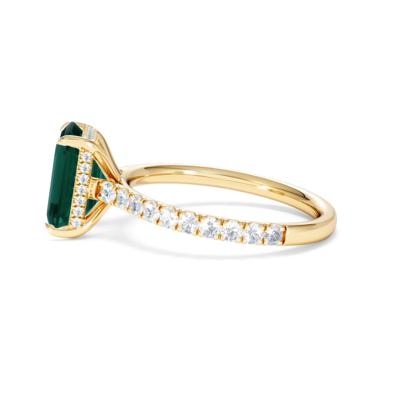 Amora Gem 2.00ct Emerald Cut Lab Emerald Hidden Halo Engagement Ring with Side Stones in 18K Yellow Gold - Image 69