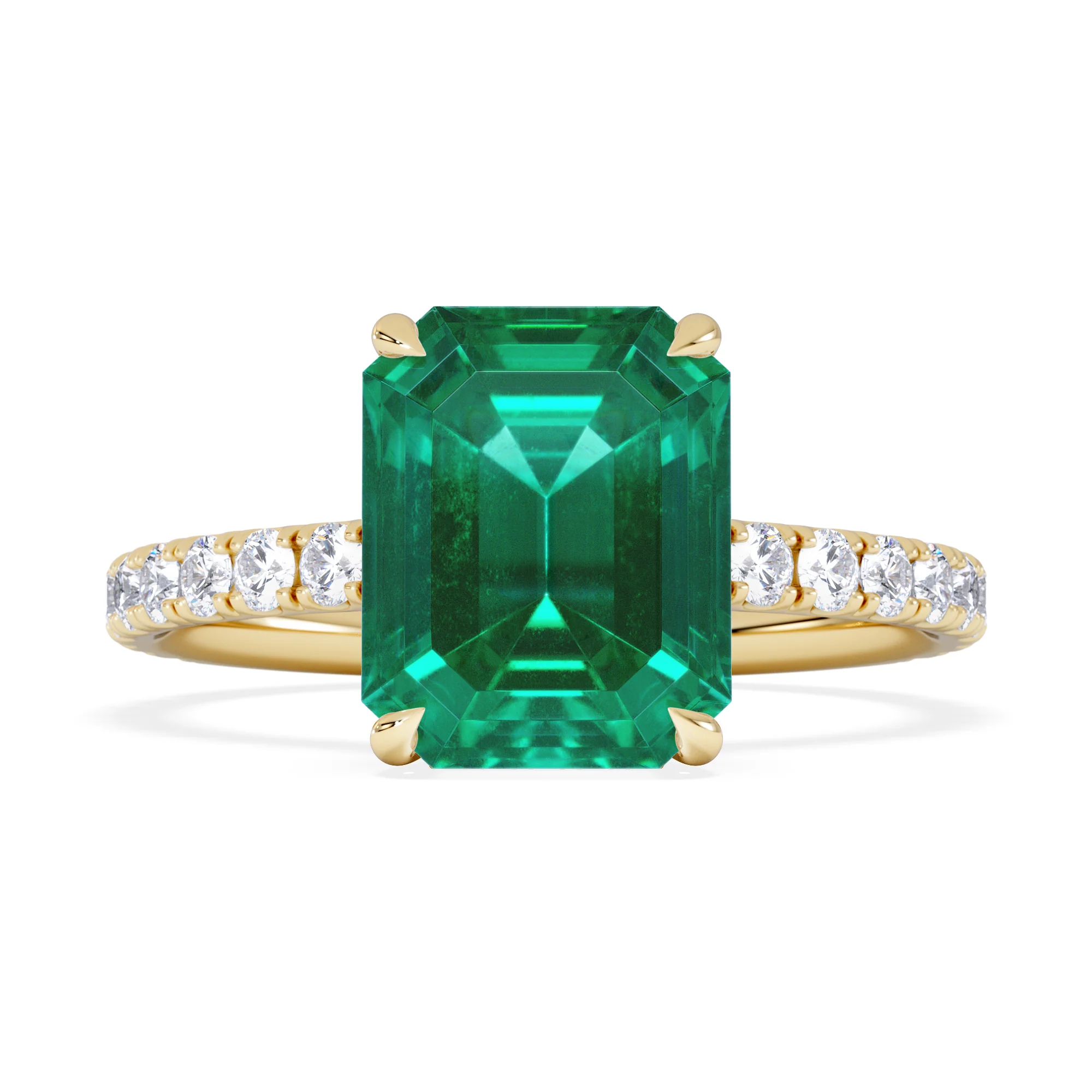 Amora Gem 2.00ct Emerald Cut Lab Emerald Hidden Halo Engagement Ring with Side Stones in 18K Yellow Gold - Image 7
