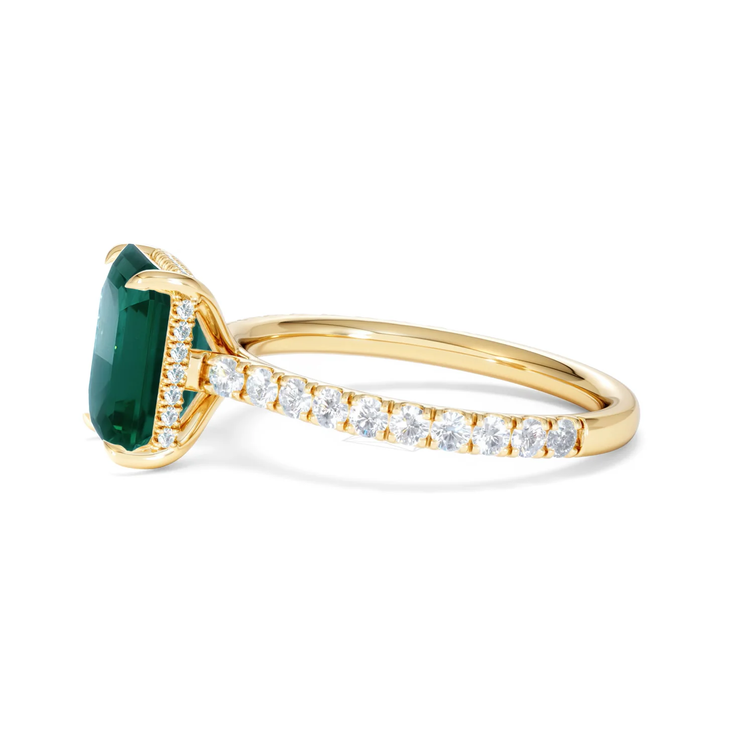 Amora Gem 2.00ct Emerald Cut Lab Emerald Hidden Halo Engagement Ring with Side Stones in 18K Yellow Gold - Image 72