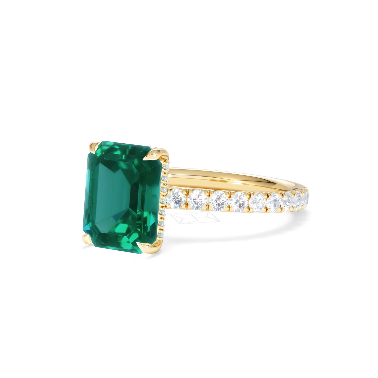Amora Gem 2.00ct Emerald Cut Lab Emerald Hidden Halo Engagement Ring with Side Stones in 18K Yellow Gold - Image 82