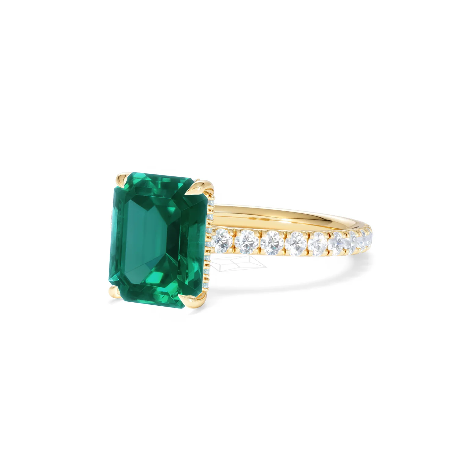 Amora Gem 2.00ct Emerald Cut Lab Emerald Hidden Halo Engagement Ring with Side Stones in 18K Yellow Gold - Image 83