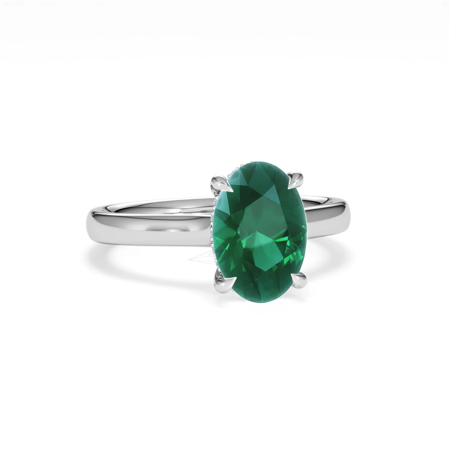 Amora Gem 2.00ct Oval Cut Lab Emerald Hidden Halo Engagement Ring in 18K White Gold - Image 11