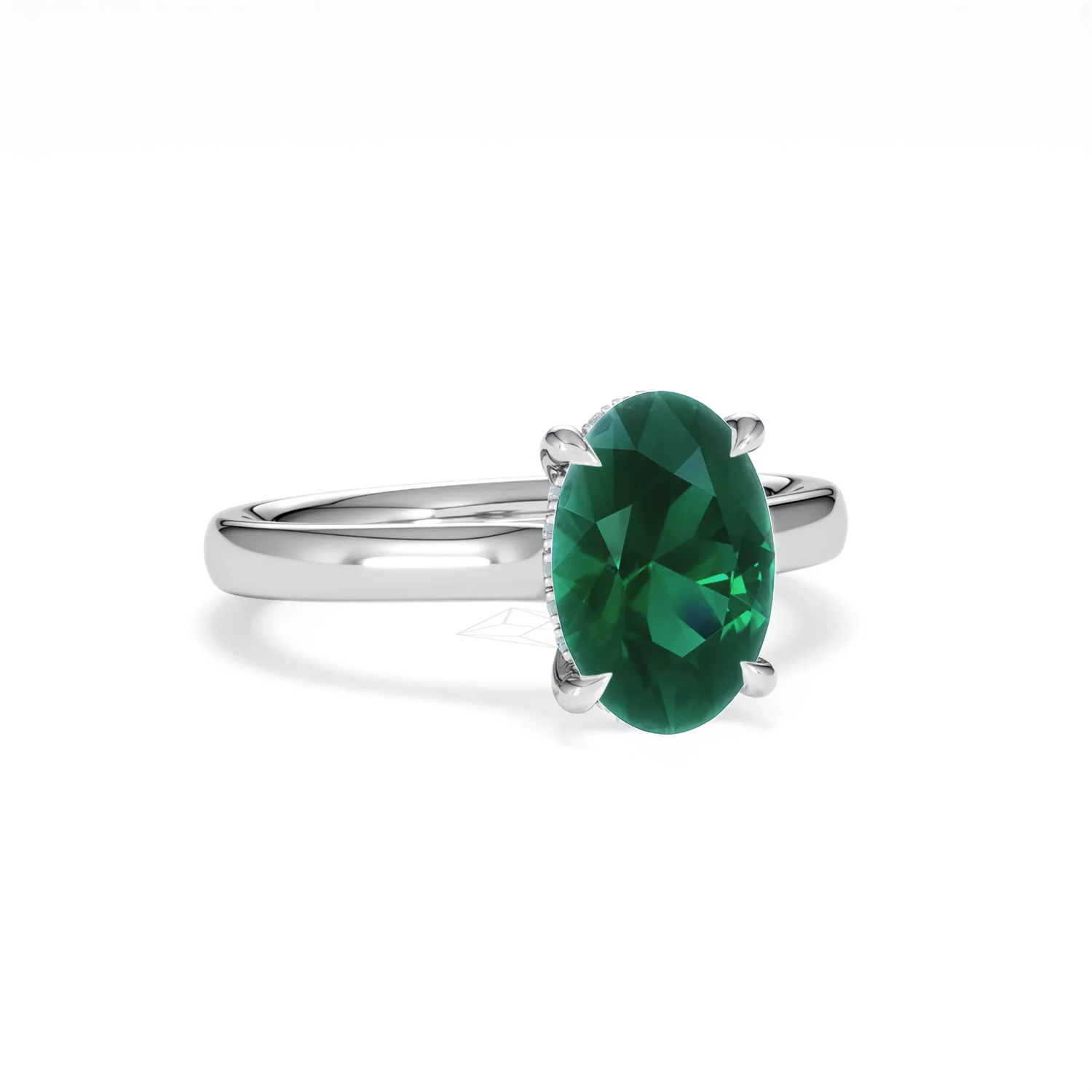 Amora Gem 2.00ct Oval Cut Lab Emerald Hidden Halo Engagement Ring in 18K White Gold - Image 12