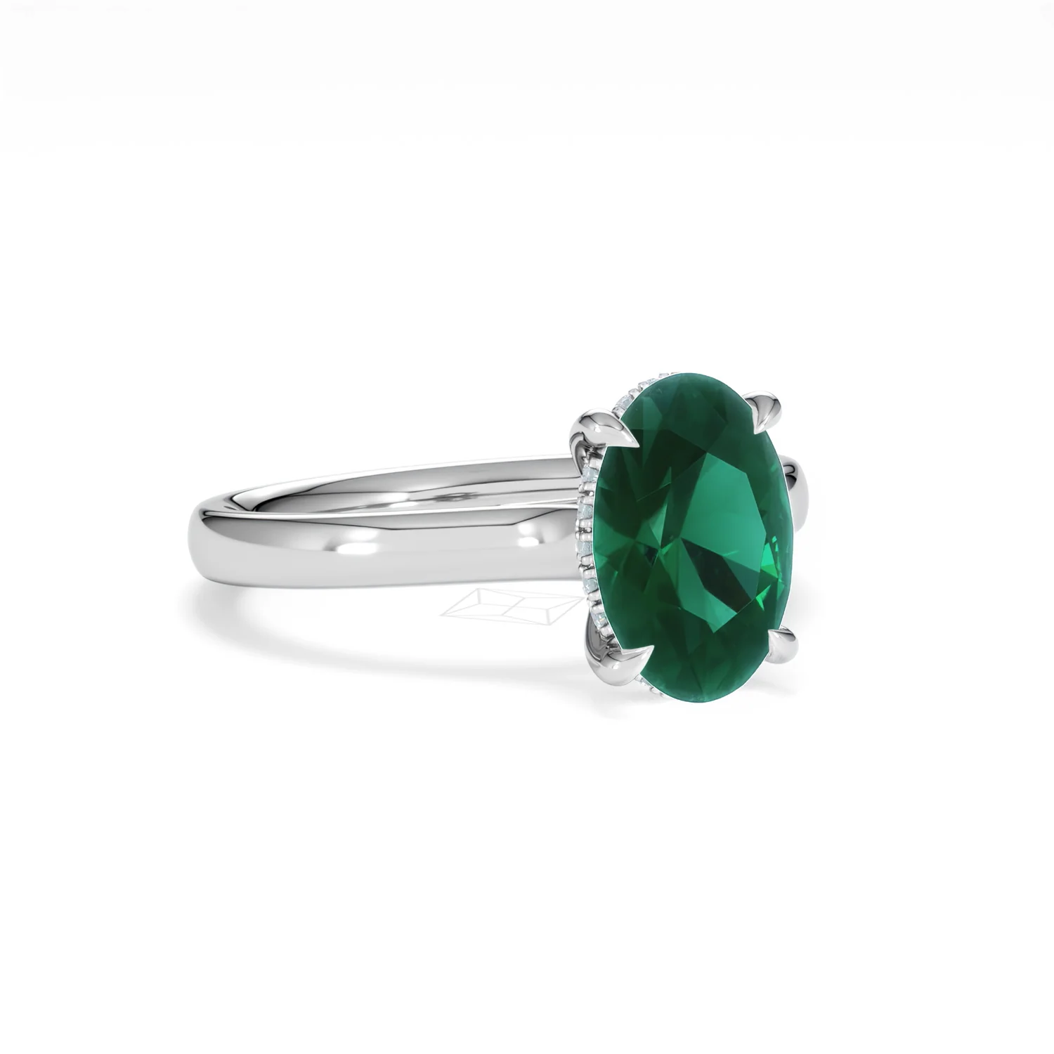 Amora Gem 2.00ct Oval Cut Lab Emerald Hidden Halo Engagement Ring in 18K White Gold - Image 14