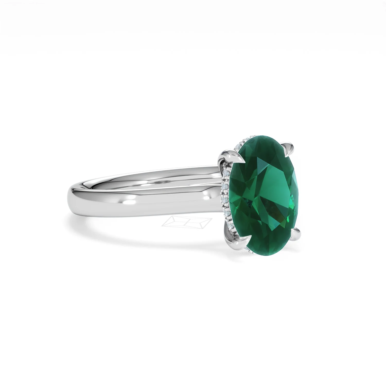 Amora Gem 2.00ct Oval Cut Lab Emerald Hidden Halo Engagement Ring in 18K White Gold - Image 15