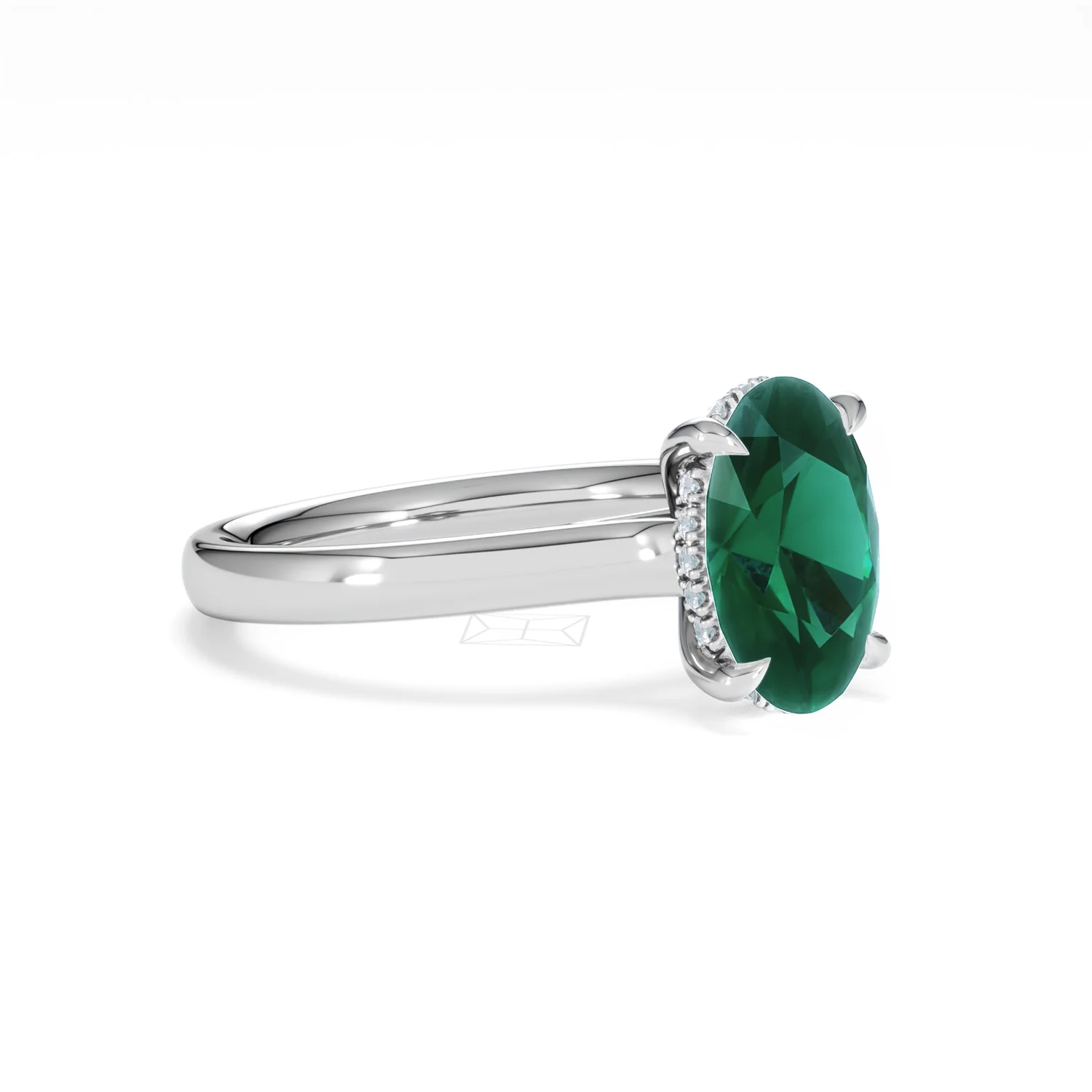 Amora Gem 2.00ct Oval Cut Lab Emerald Hidden Halo Engagement Ring in 18K White Gold - Image 17