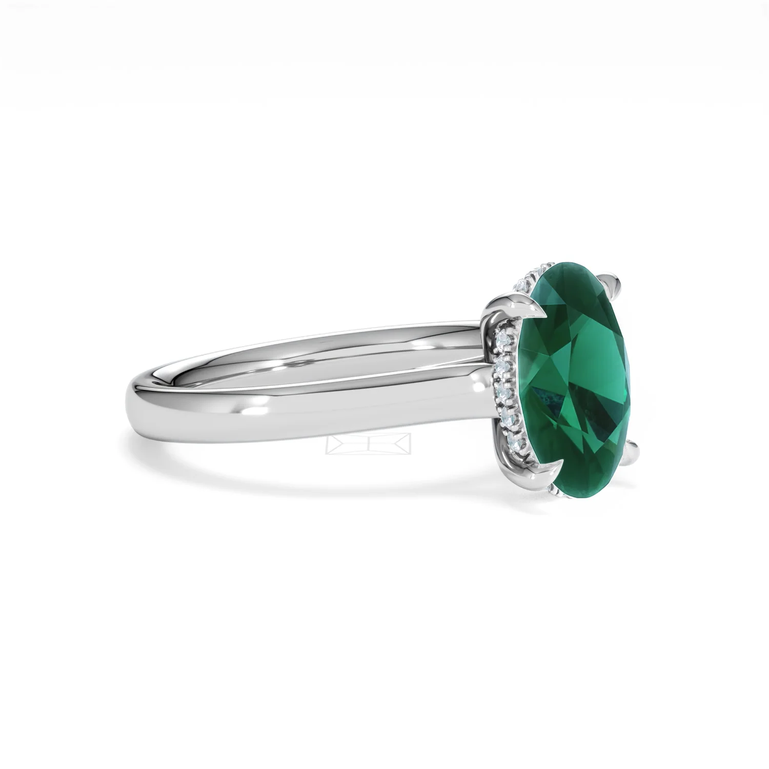 Amora Gem 2.00ct Oval Cut Lab Emerald Hidden Halo Engagement Ring in 18K White Gold - Image 18