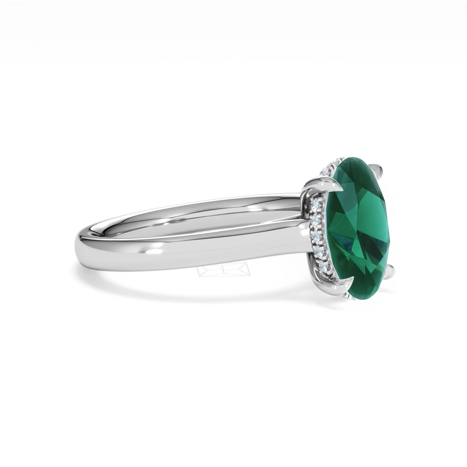Amora Gem 2.00ct Oval Cut Lab Emerald Hidden Halo Engagement Ring in 18K White Gold - Image 19