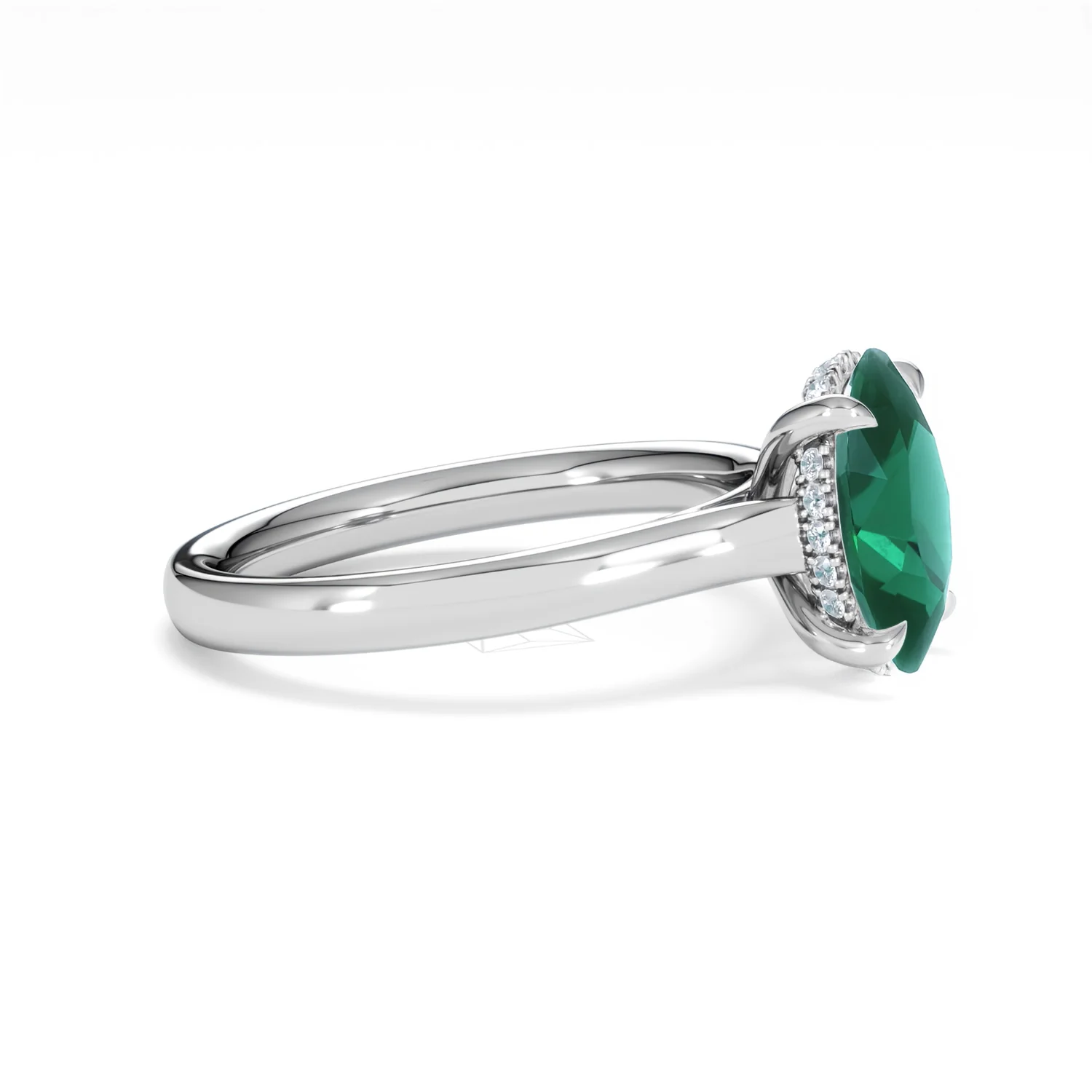 Amora Gem 2.00ct Oval Cut Lab Emerald Hidden Halo Engagement Ring in 18K White Gold - Image 23