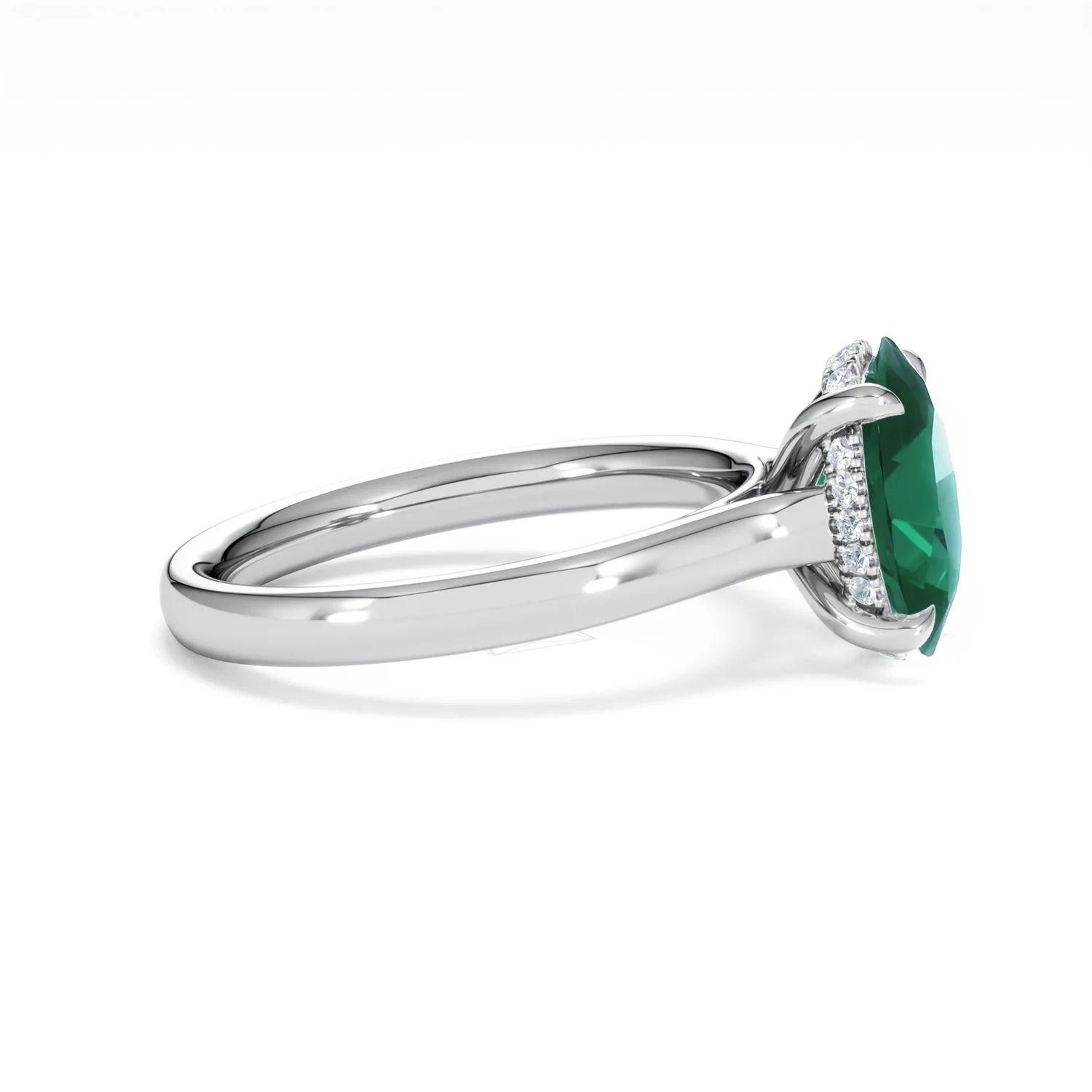 Amora Gem 2.00ct Oval Cut Lab Emerald Hidden Halo Engagement Ring in 18K White Gold - Image 25