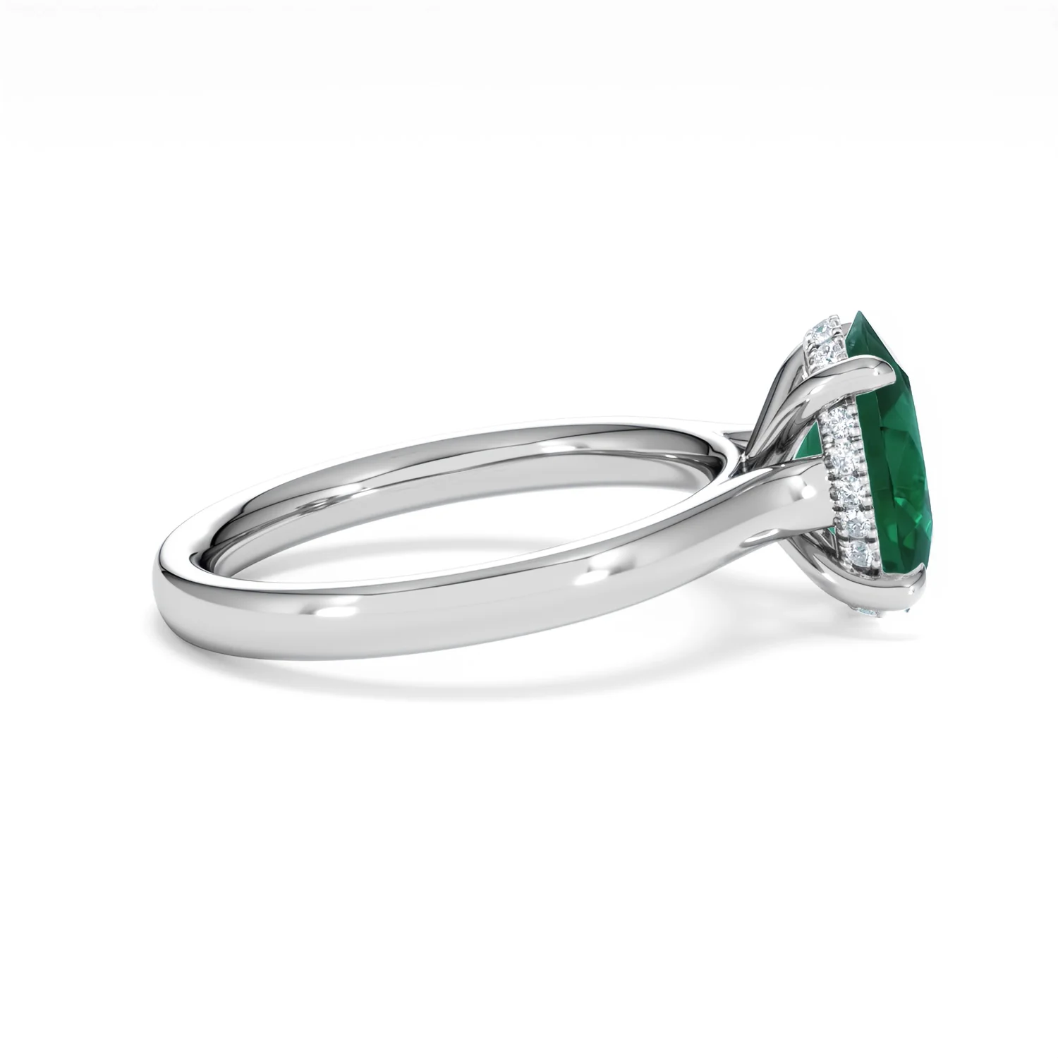 Amora Gem 2.00ct Oval Cut Lab Emerald Hidden Halo Engagement Ring in 18K White Gold - Image 28