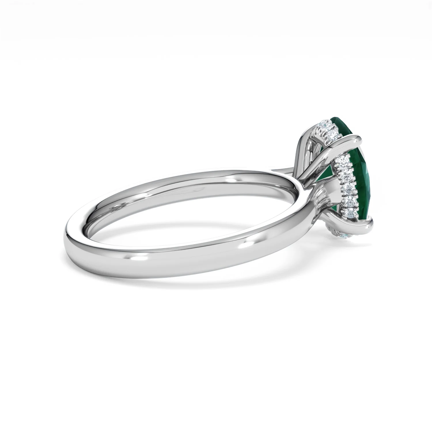 Amora Gem 2.00ct Oval Cut Lab Emerald Hidden Halo Engagement Ring in 18K White Gold - Image 33