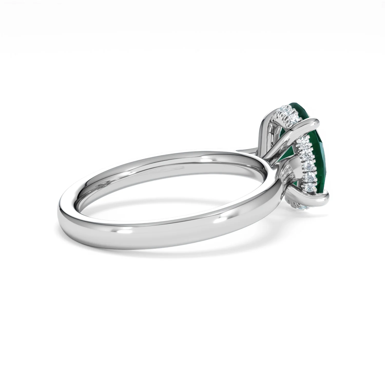Amora Gem 2.00ct Oval Cut Lab Emerald Hidden Halo Engagement Ring in 18K White Gold - Image 34