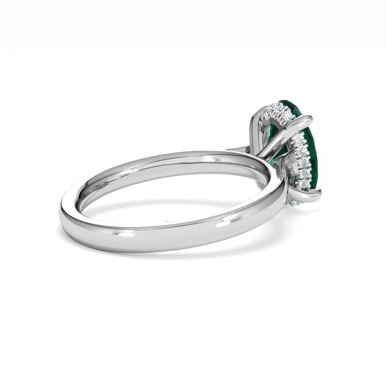 Amora Gem 2.00ct Oval Cut Lab Emerald Hidden Halo Engagement Ring in 18K White Gold - Image 36