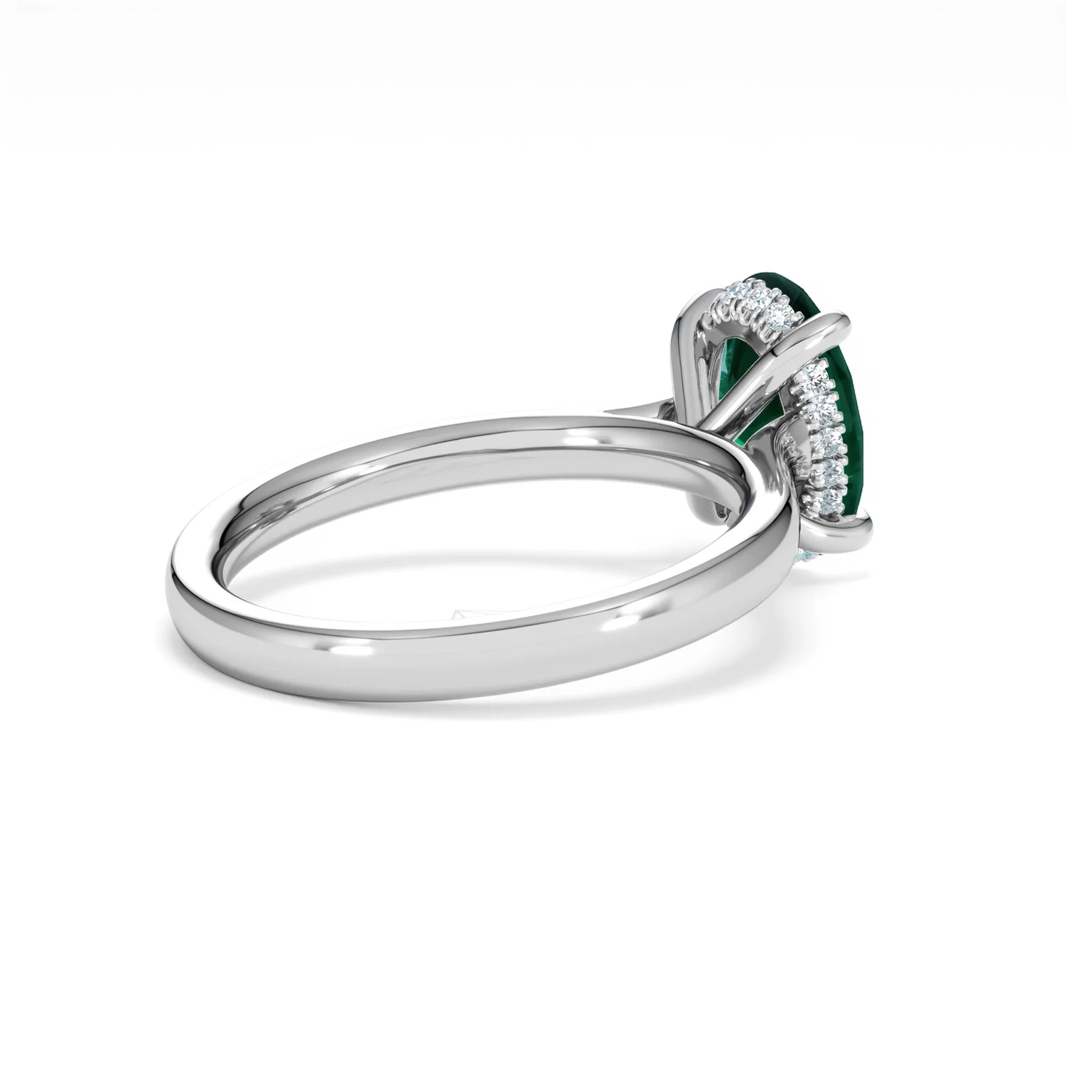 Amora Gem 2.00ct Oval Cut Lab Emerald Hidden Halo Engagement Ring in 18K White Gold - Image 37