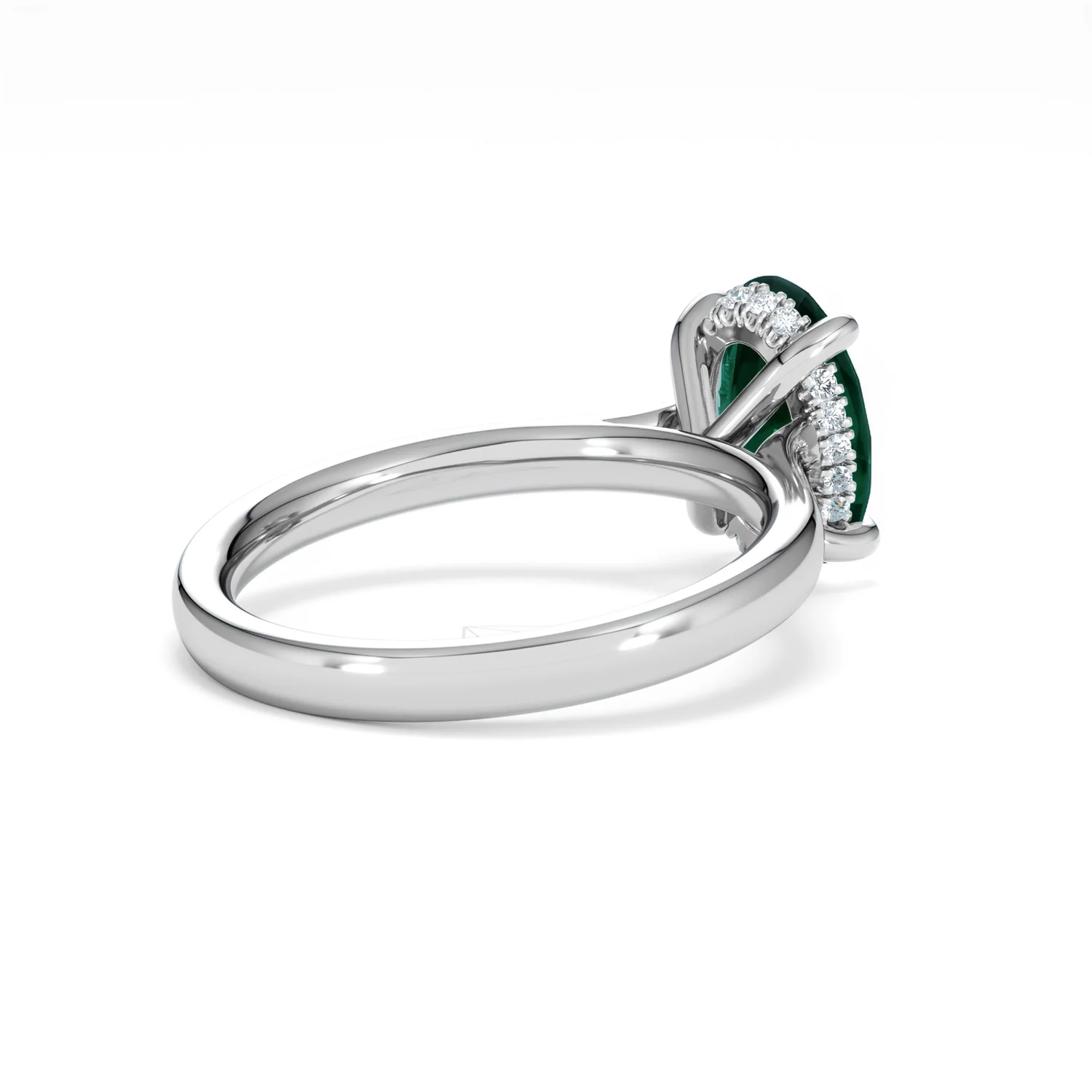 Amora Gem 2.00ct Oval Cut Lab Emerald Hidden Halo Engagement Ring in 18K White Gold - Image 38