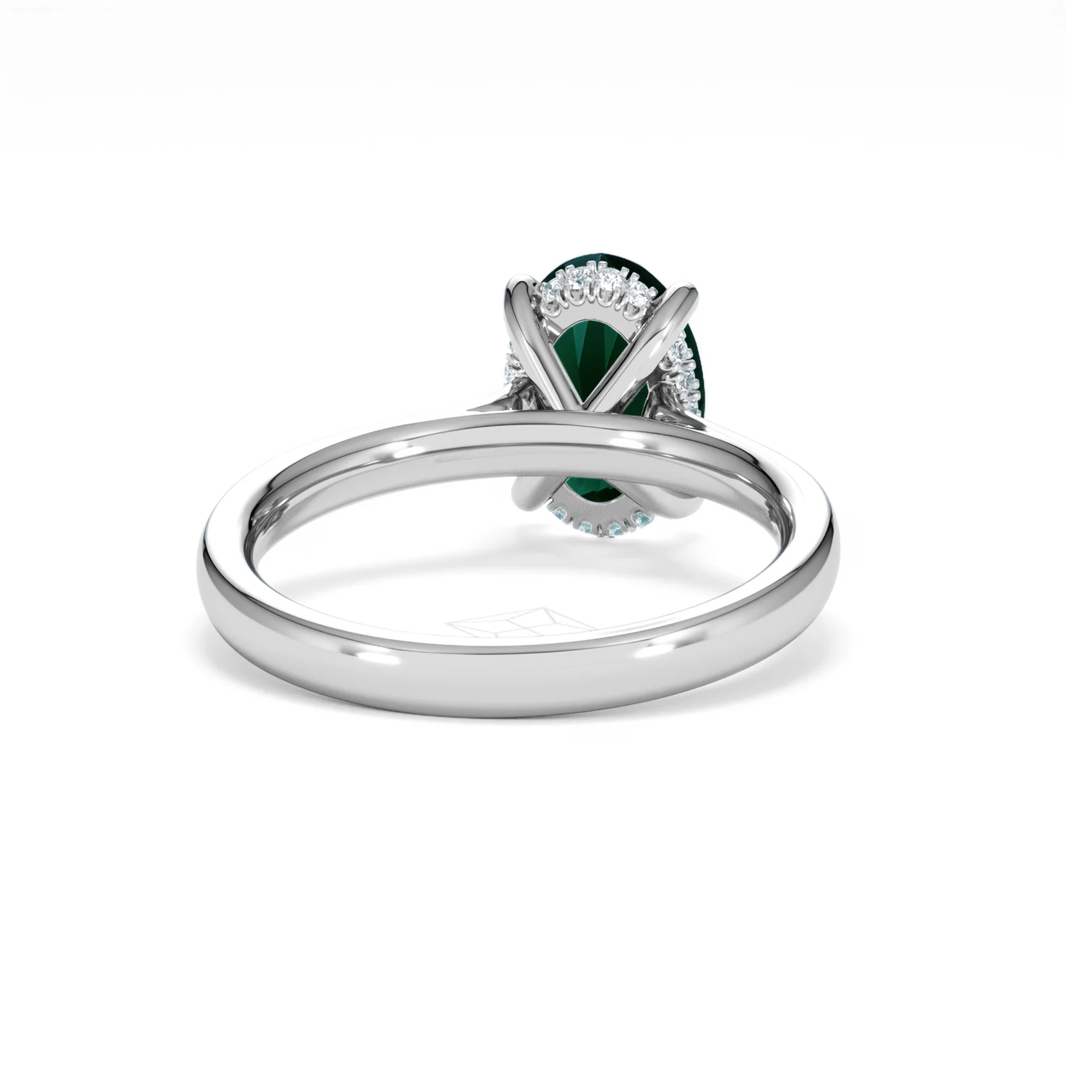 Amora Gem 2.00ct Oval Cut Lab Emerald Hidden Halo Engagement Ring in 18K White Gold - Image 45