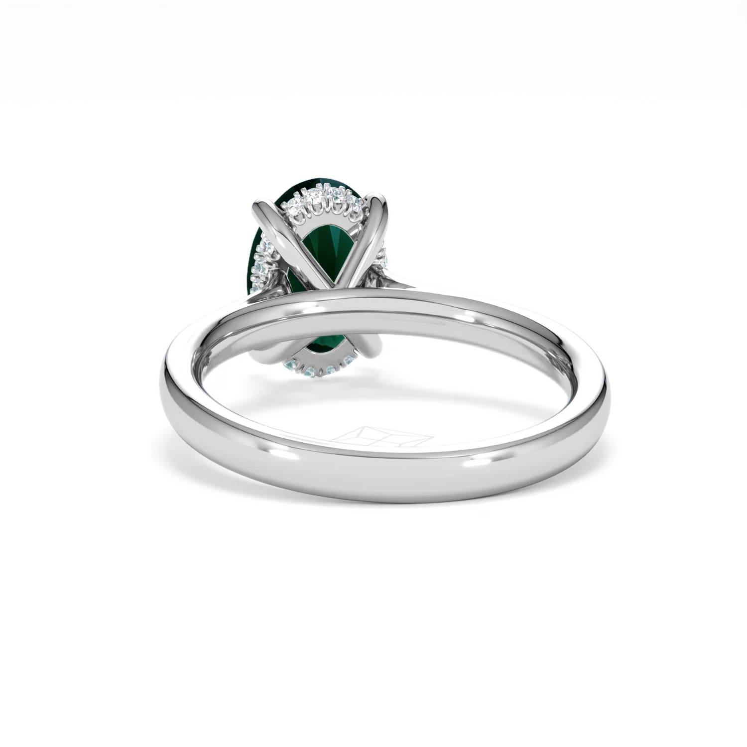 Amora Gem 2.00ct Oval Cut Lab Emerald Hidden Halo Engagement Ring in 18K White Gold - Image 51