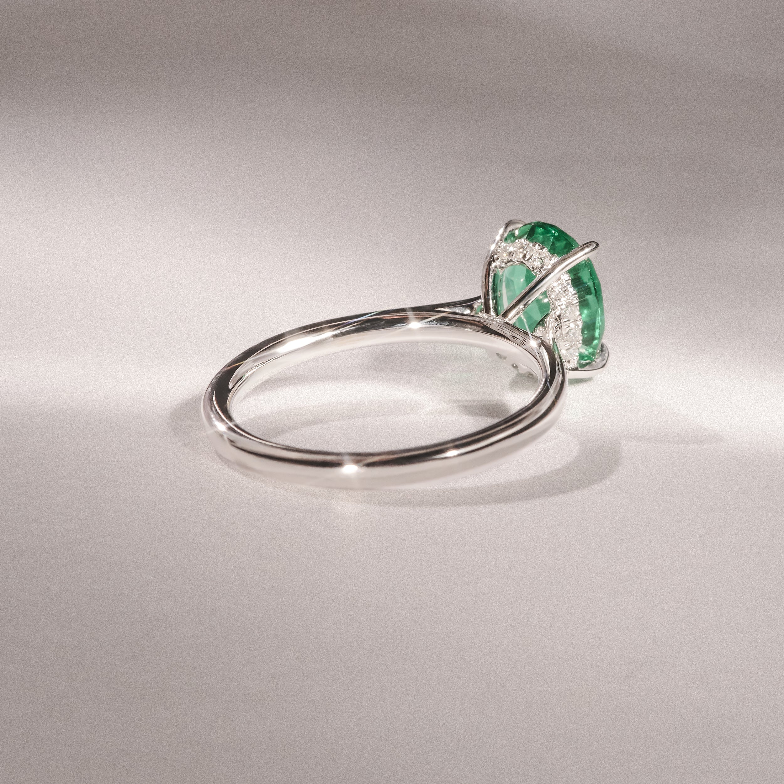 Amora Gem 2.00ct Oval Cut Lab Emerald Hidden Halo Engagement Ring in 18K White Gold - Image 6