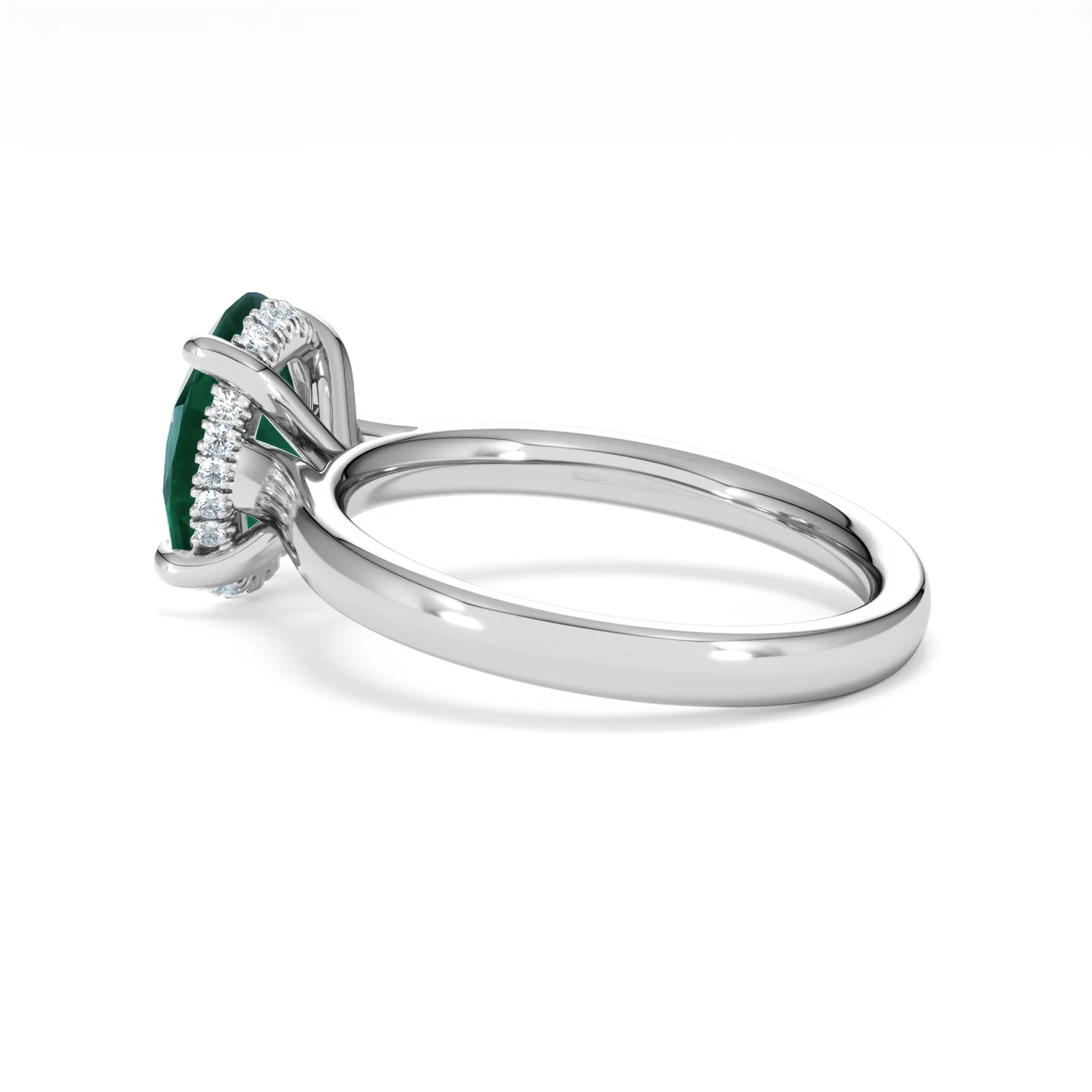 Amora Gem 2.00ct Oval Cut Lab Emerald Hidden Halo Engagement Ring in 18K White Gold - Image 62