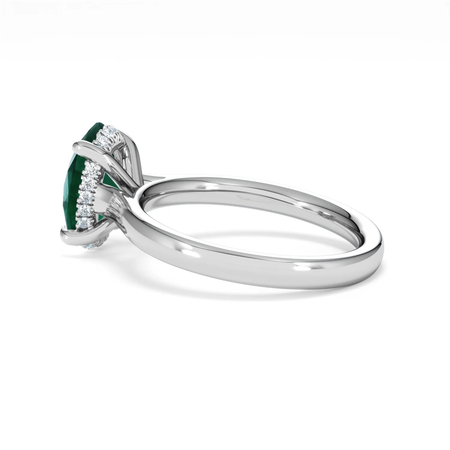 Amora Gem 2.00ct Oval Cut Lab Emerald Hidden Halo Engagement Ring in 18K White Gold - Image 63