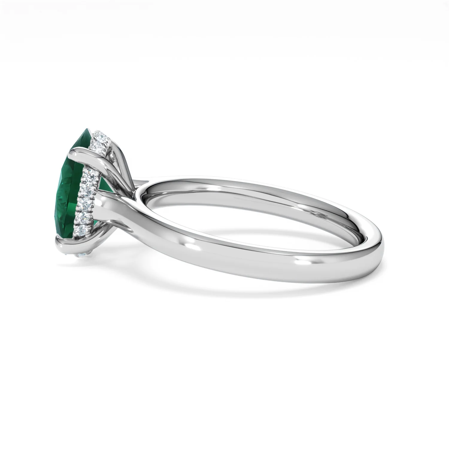 Amora Gem 2.00ct Oval Cut Lab Emerald Hidden Halo Engagement Ring in 18K White Gold - Image 66