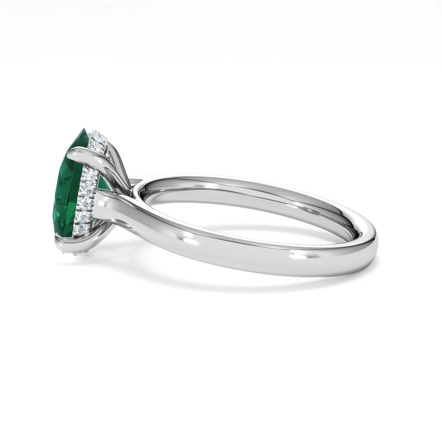 Amora Gem 2.00ct Oval Cut Lab Emerald Hidden Halo Engagement Ring in 18K White Gold - Image 67