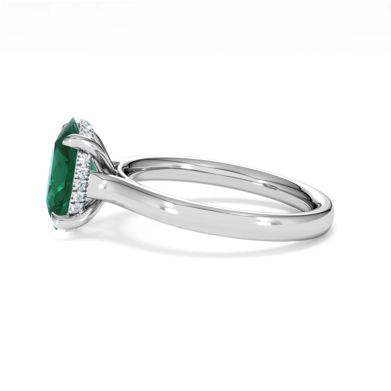 Amora Gem 2.00ct Oval Cut Lab Emerald Hidden Halo Engagement Ring in 18K White Gold - Image 69