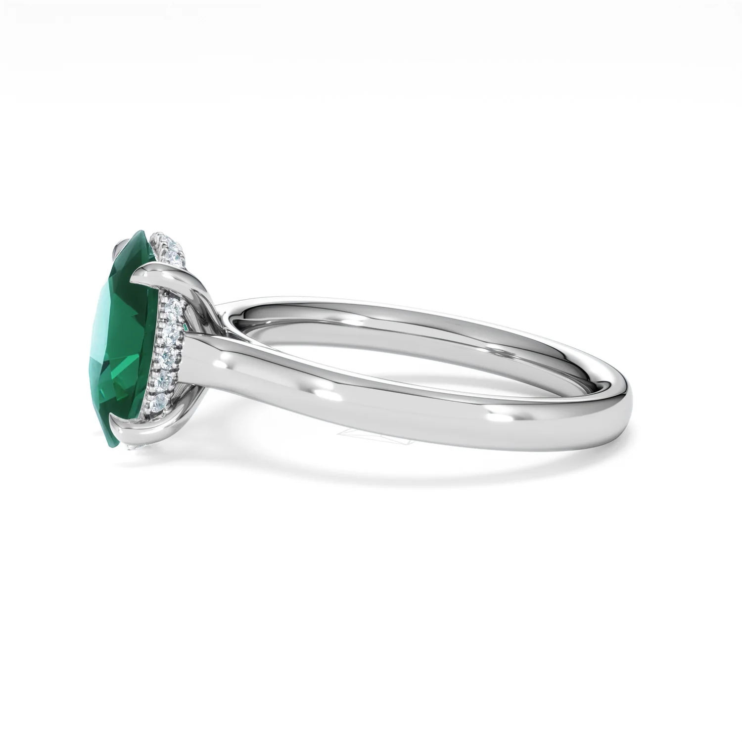 Amora Gem 2.00ct Oval Cut Lab Emerald Hidden Halo Engagement Ring in 18K White Gold - Image 71