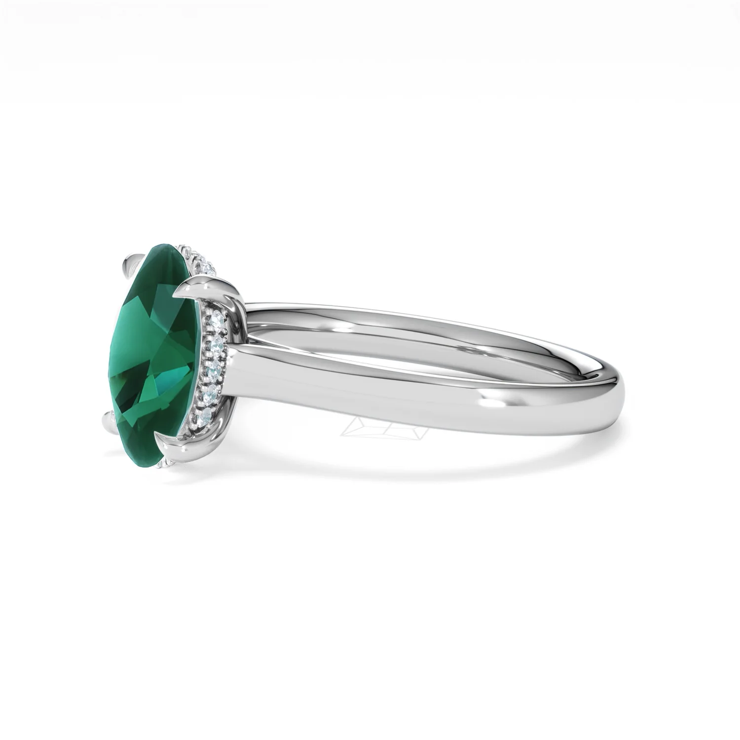 Amora Gem 2.00ct Oval Cut Lab Emerald Hidden Halo Engagement Ring in 18K White Gold - Image 75