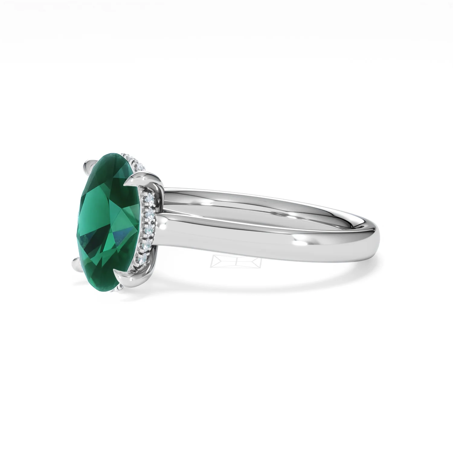 Amora Gem 2.00ct Oval Cut Lab Emerald Hidden Halo Engagement Ring in 18K White Gold - Image 77