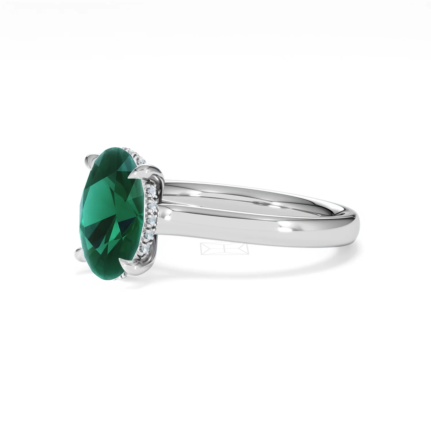Amora Gem 2.00ct Oval Cut Lab Emerald Hidden Halo Engagement Ring in 18K White Gold - Image 78